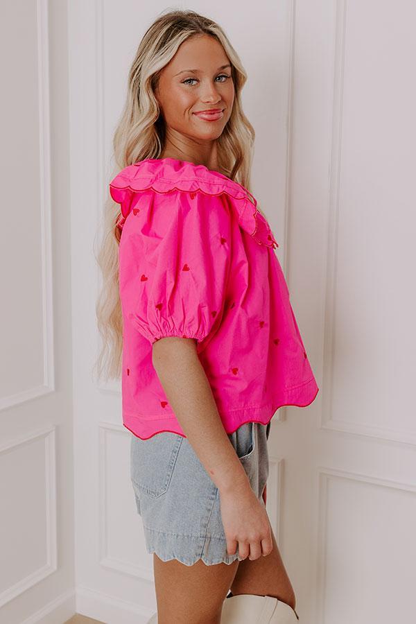 Candy Hearts Embroidered Top in Hot Pink Product Image
