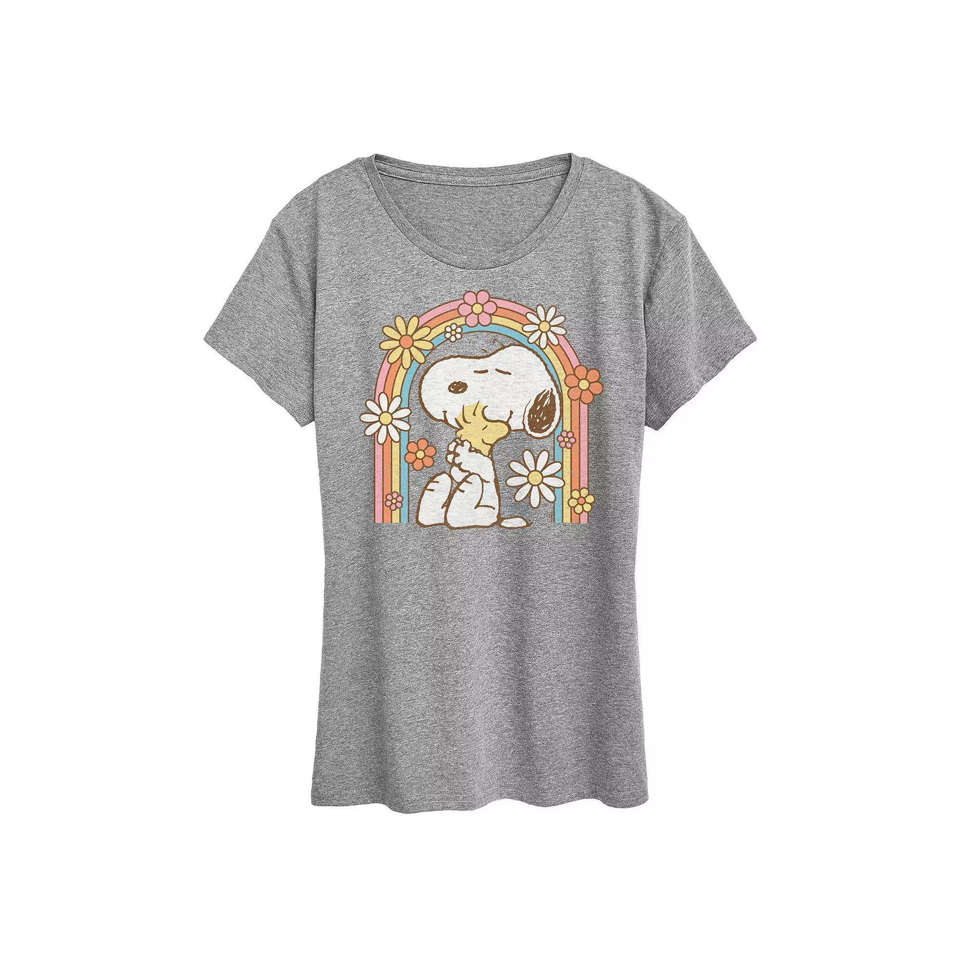 Women's Peanuts Snoopy & Woodstock Rainbow Graphic Tee, Girl's, Size: Medium, Grey Gray Product Image