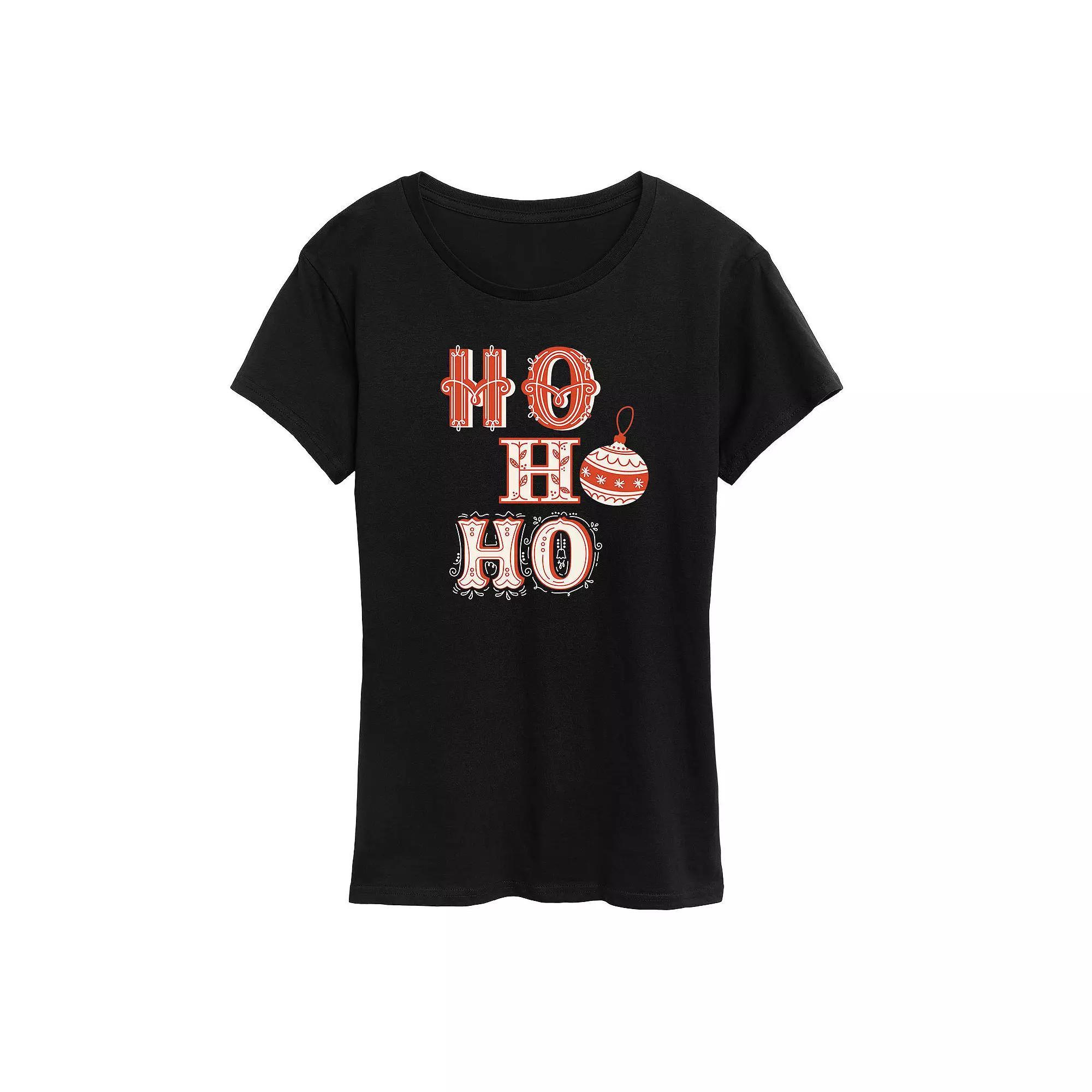 Women's "Ho Ho Ho" Vintage Christmas Graphic Tee, Girl's, Size: Small, Blue Product Image