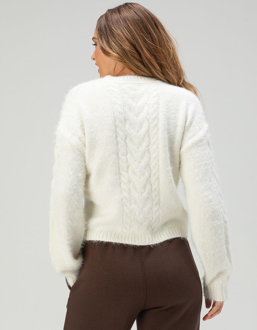 RSQ Womens Cable Fuzzy Cardigan - CREAM Product Image