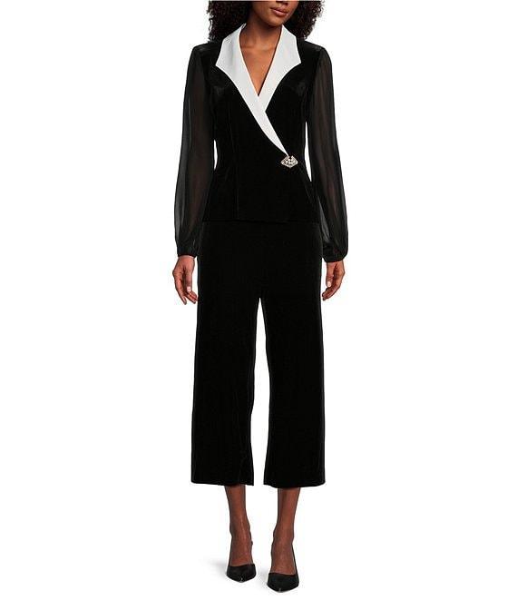 Alex Evenings Long Sleeve Collared Side Button Velvet Blouse Product Image