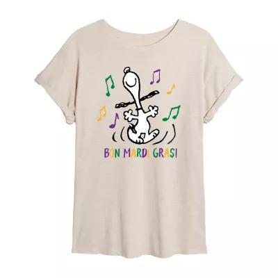 Juniors Womens Crew Neck Short Sleeve Peanuts Snoopy Graphic T-Shirt Product Image