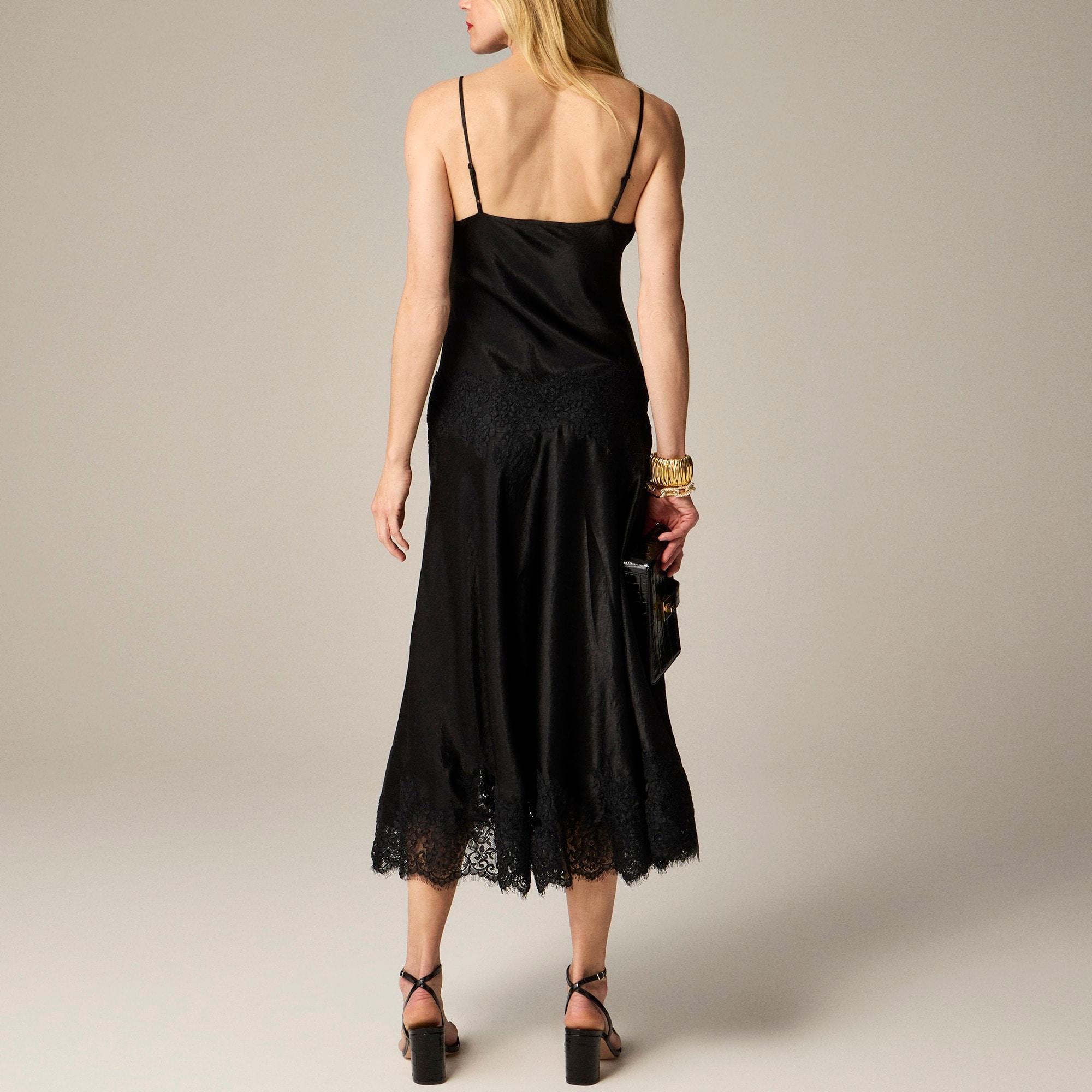 Collection lace-trim slip dress in textured satin Product Image