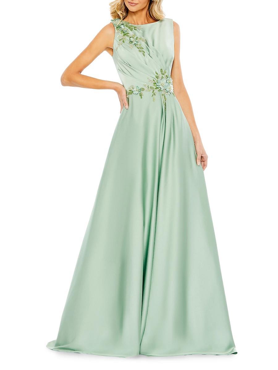 Womens Floral Appliqu Crpe A-Line Gown Product Image