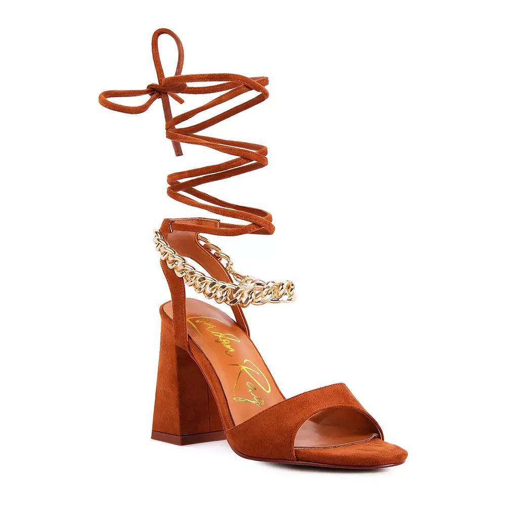 London Rag Gone Gurl Women's Chain Tie-Up Block Heel Sandals,  Product Image