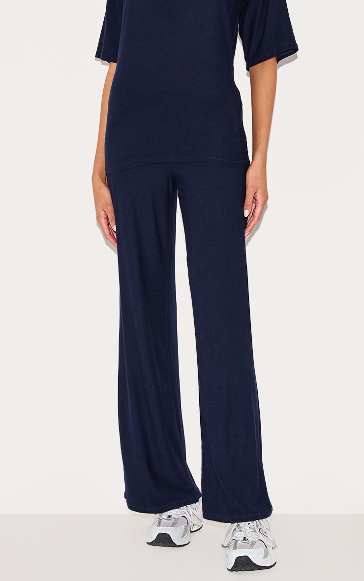 Navy Soft Touch Mid Rise Wide Leg Pants Product Image