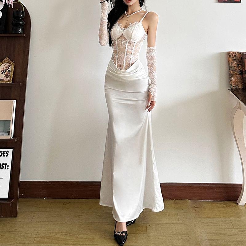 Spaghetti Strap Lace Maxi Sheath Dress Product Image