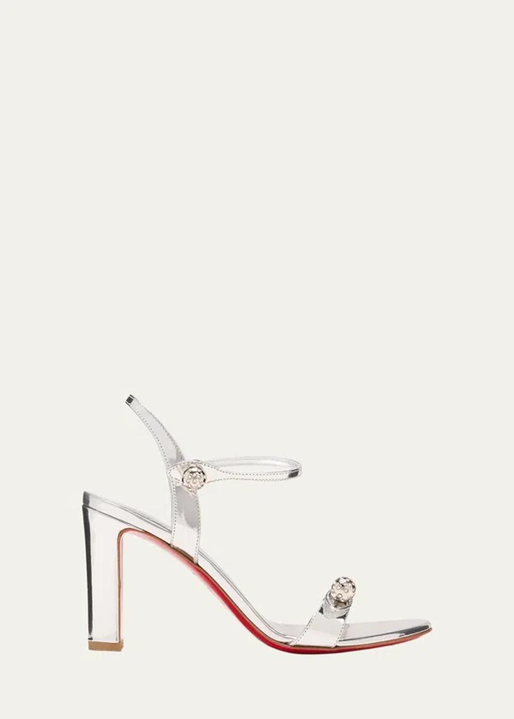 CHRISTIAN LOUBOUTIN Atmospheria Metallic Sphere Red Sole Sandals In Silver Product Image