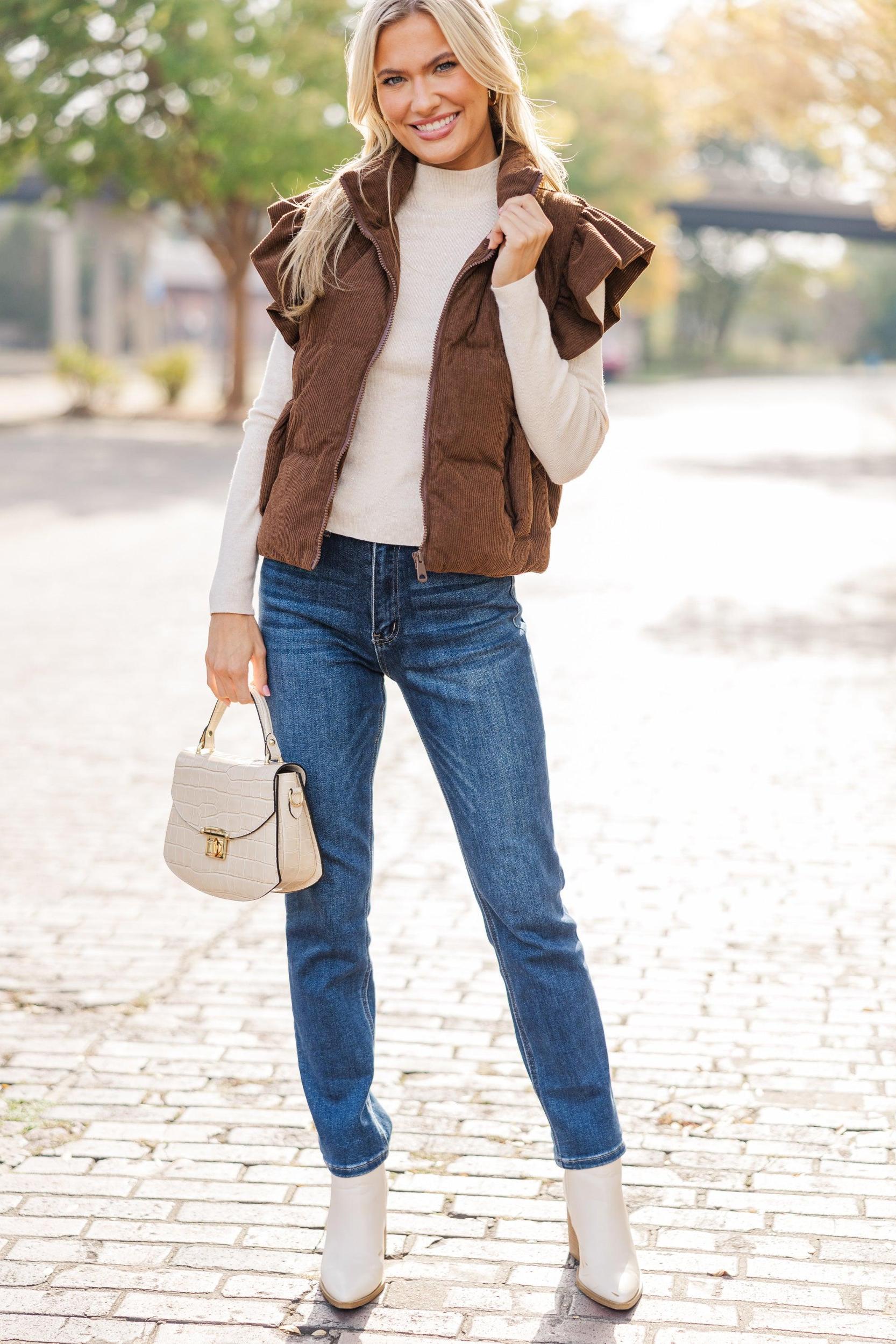 Build You Up Brown Corduroy Vest Female Product Image