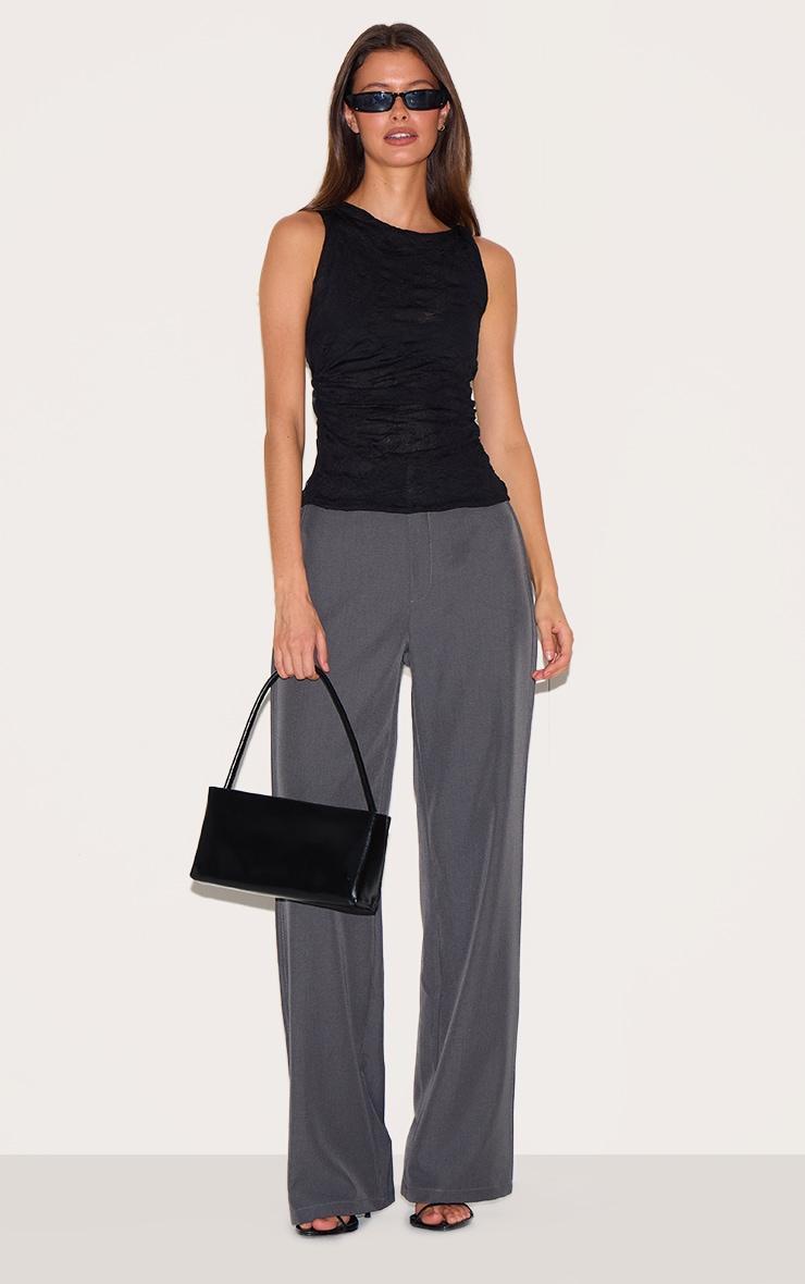 Black Crinkle Mesh Twist Shoulder Long Top Product Image