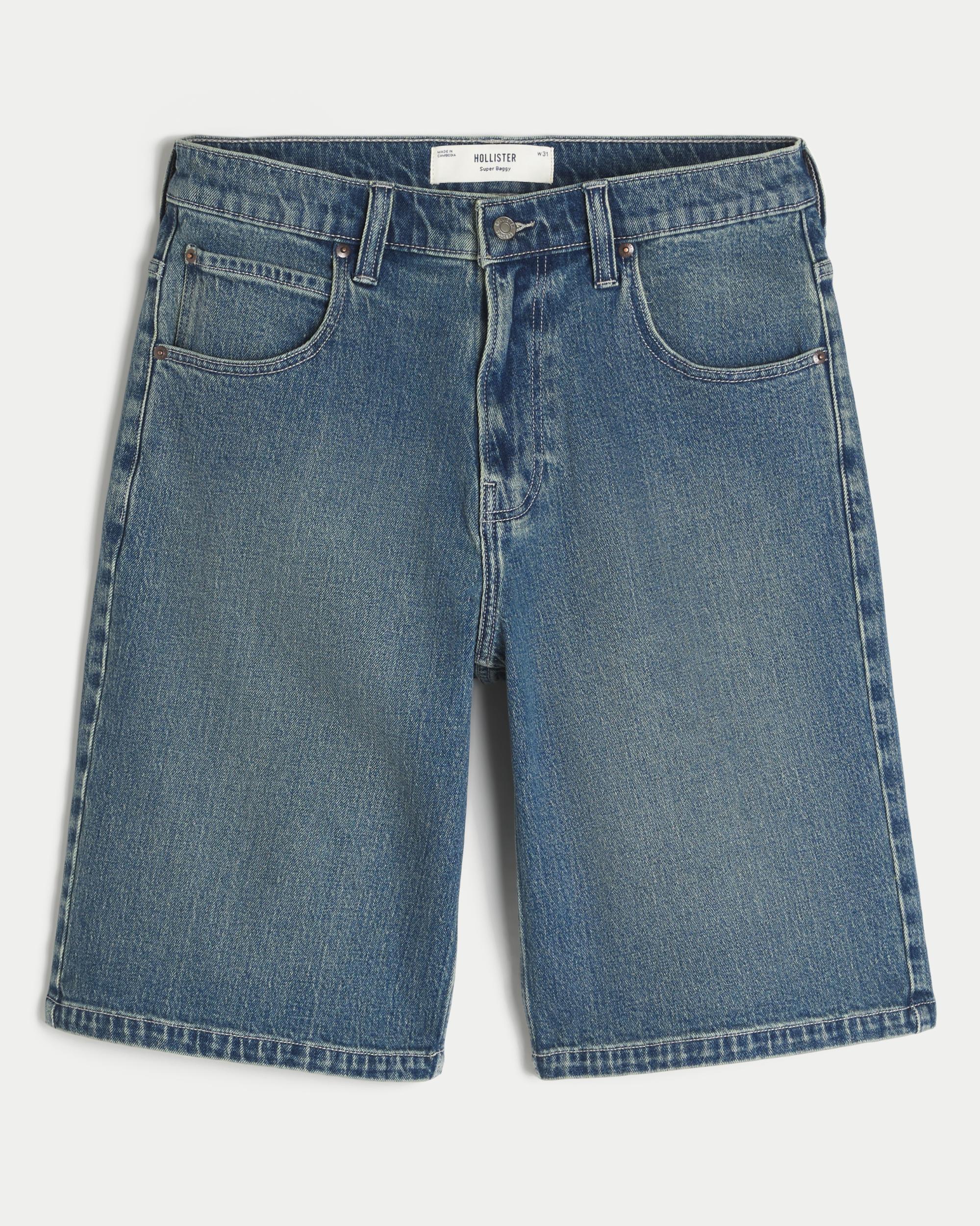 Below-the-Knee Washed Black Super Baggy Denim Shorts Product Image