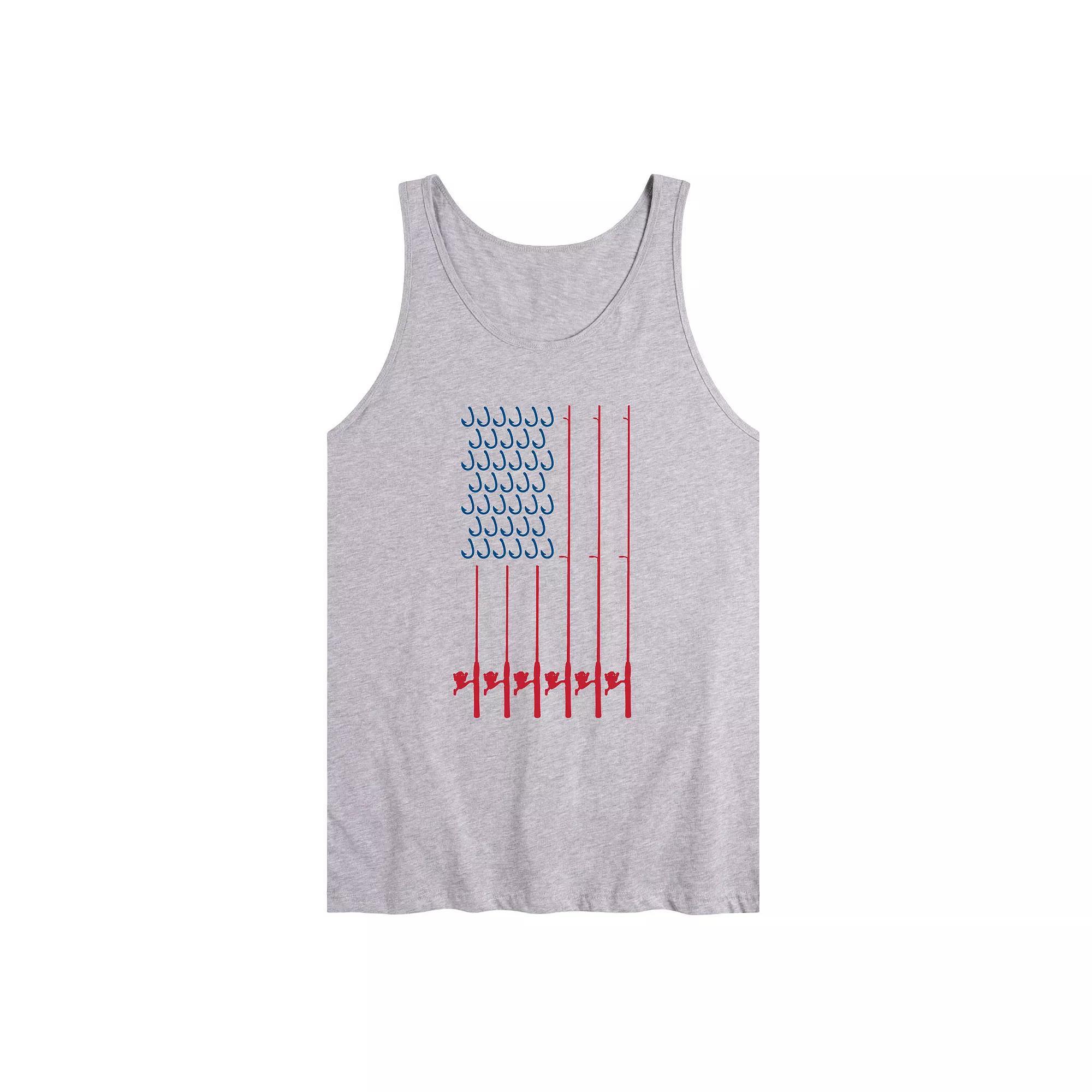 Men's Fishing Pole Americana Flag Graphic Tank Top,  Product Image