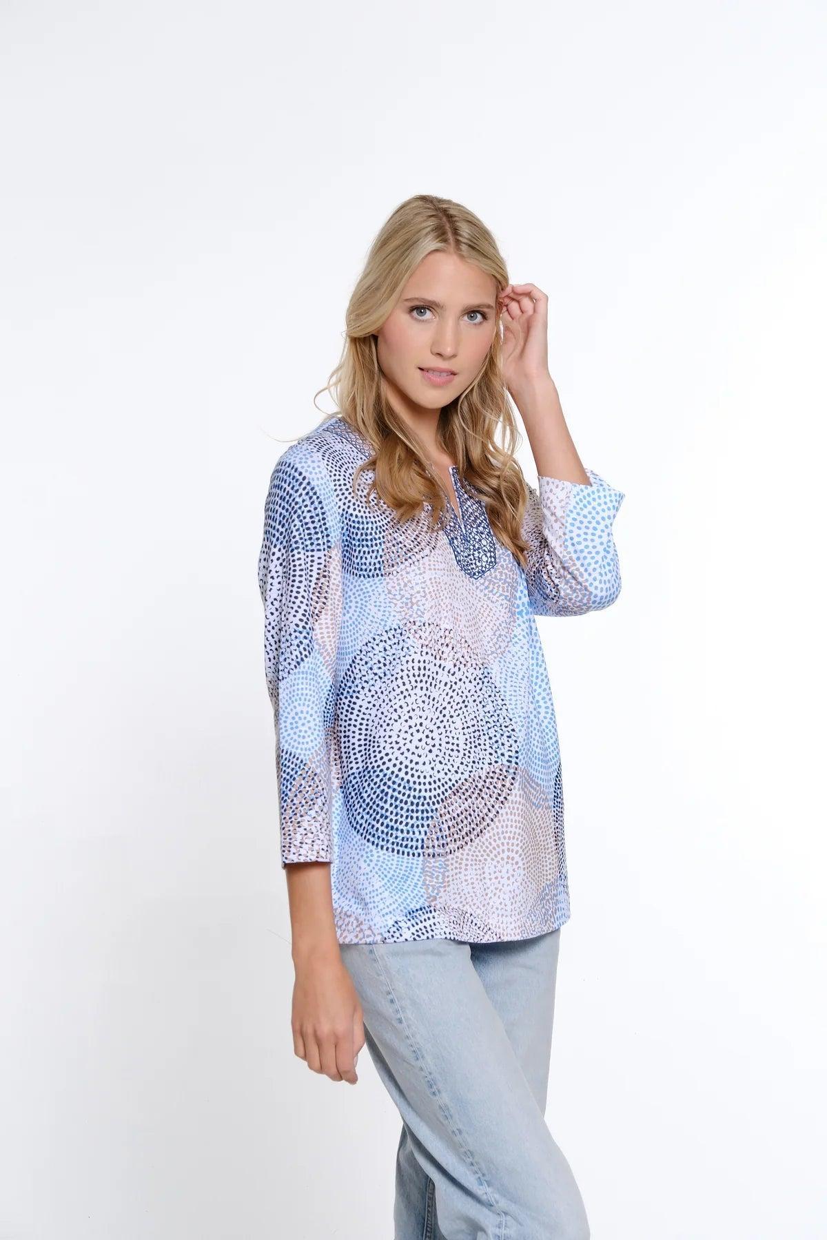 Print Notch Neck Slub Knit Top Product Image