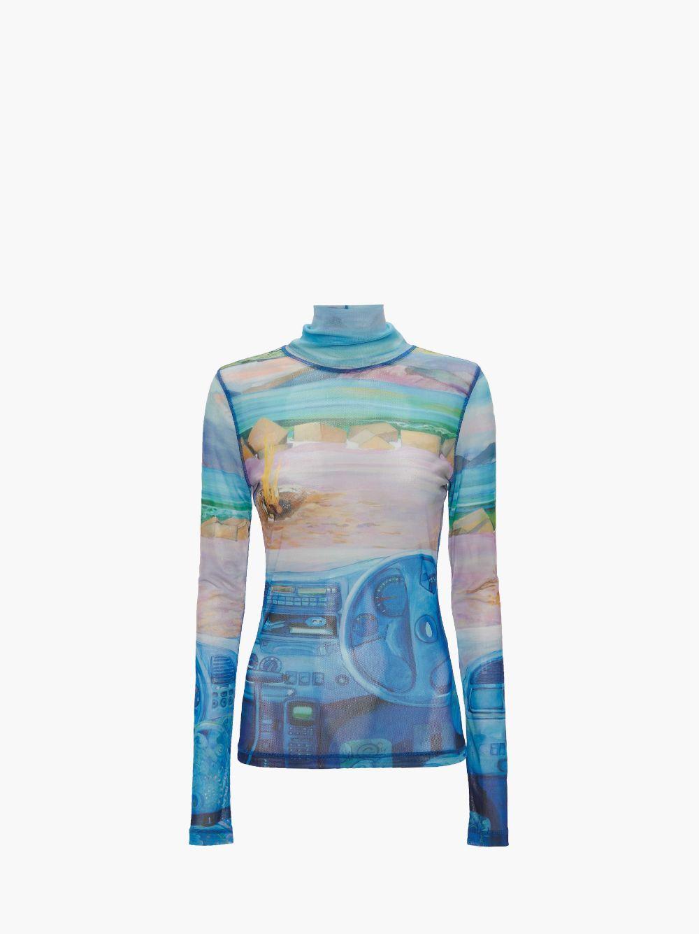 SHEER LONG SLEEVE TURTLENECK TOP in blue | JW Anderson US  Product Image