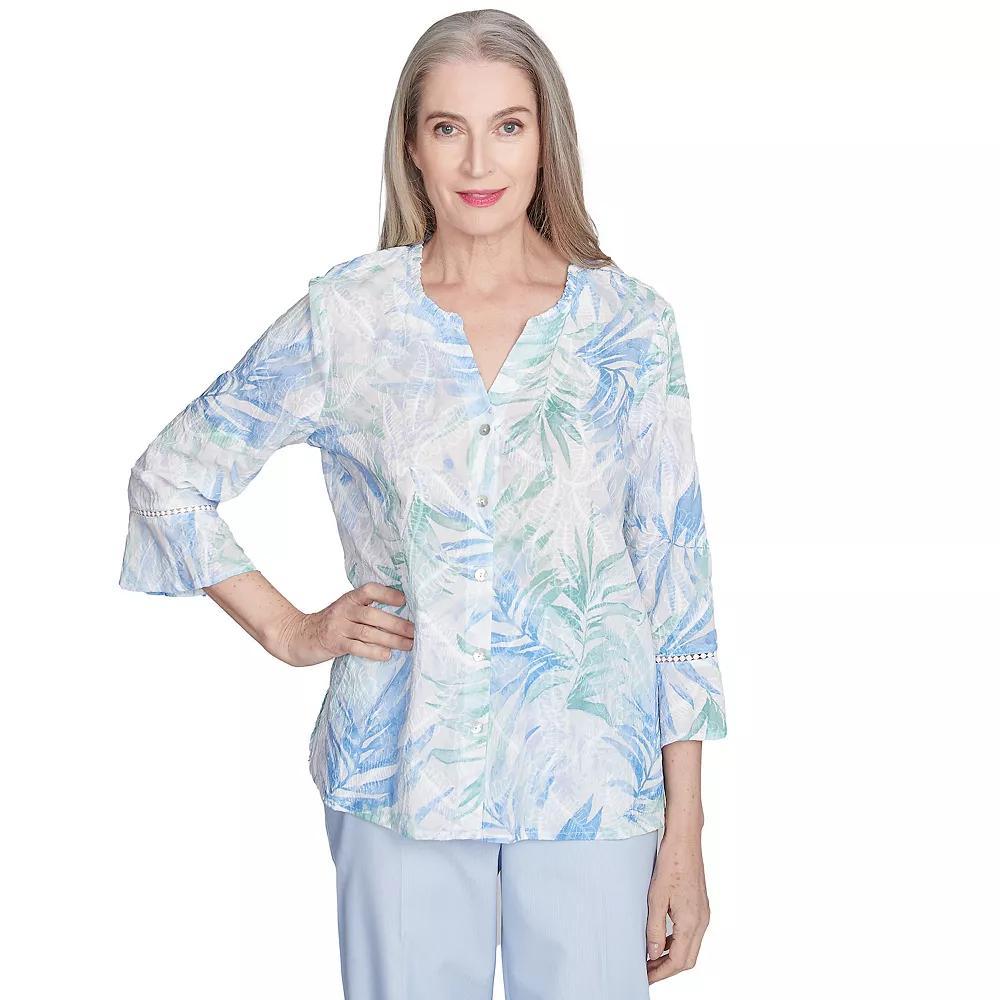 Women's Alfred Dunner Tropical Embroidered Button-Front Top, Size: Medium, Blue Team Product Image