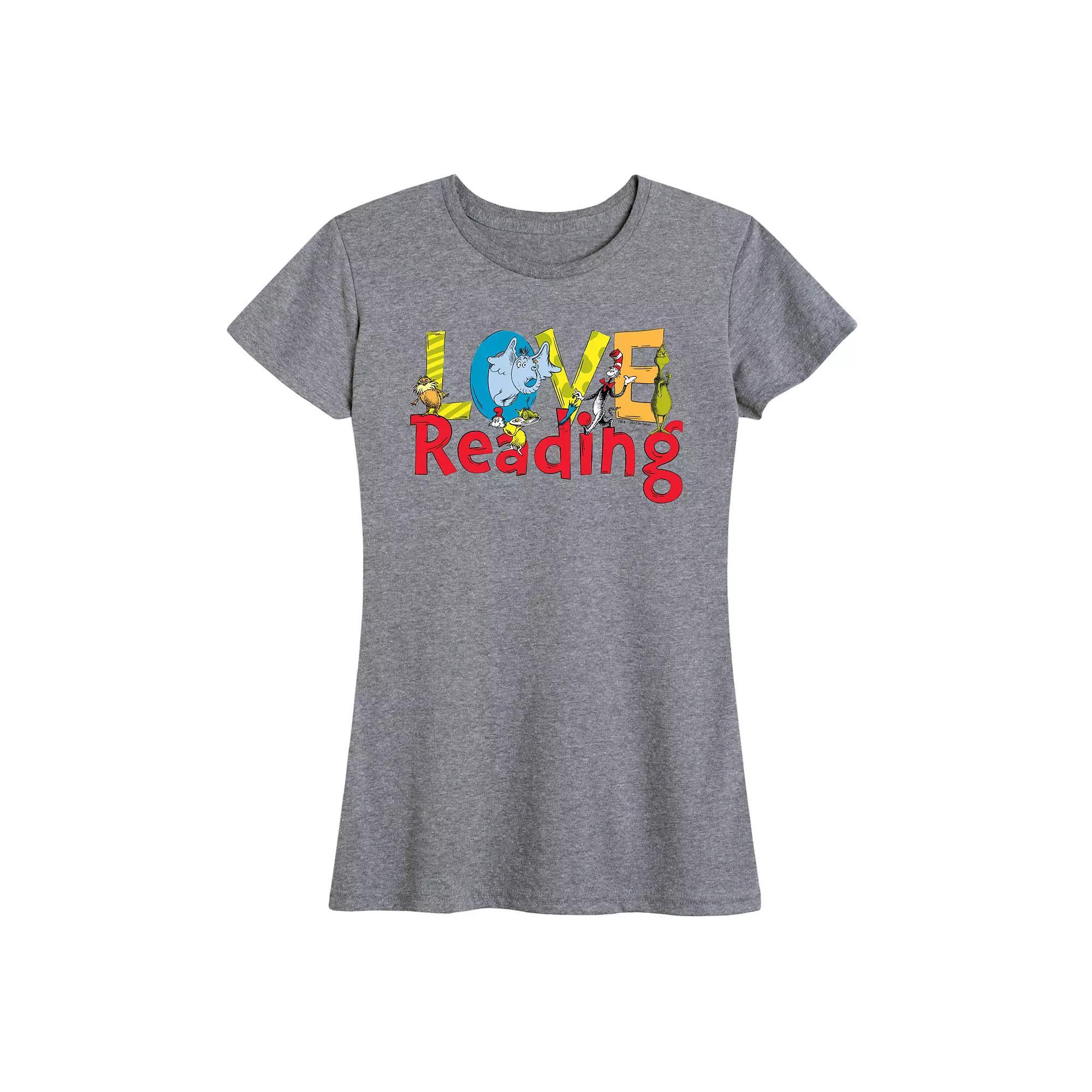 Women's Dr. Seuss Love Reading Graphic Tee, Size: Large, Grey Royal Blue Product Image