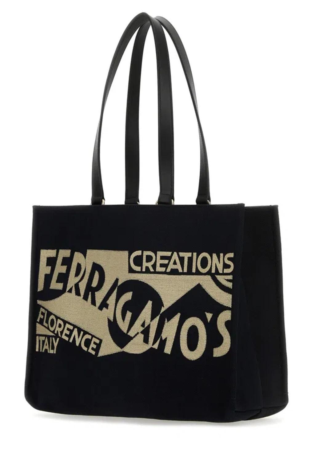 FERRAGAMO Black Canvas Shopping Bag Product Image