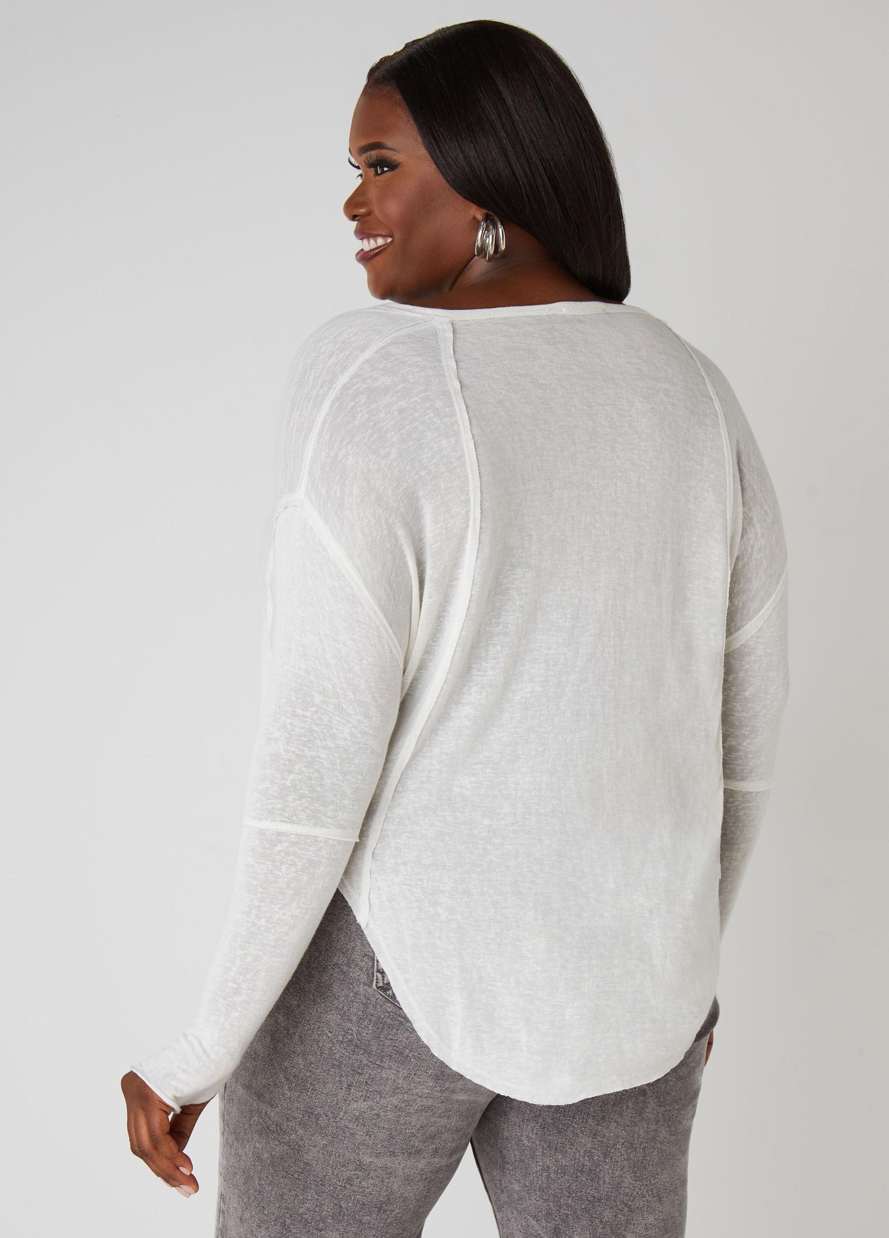 Plus Size Slub Knit V Neck Top Ashley Stewart Product Image