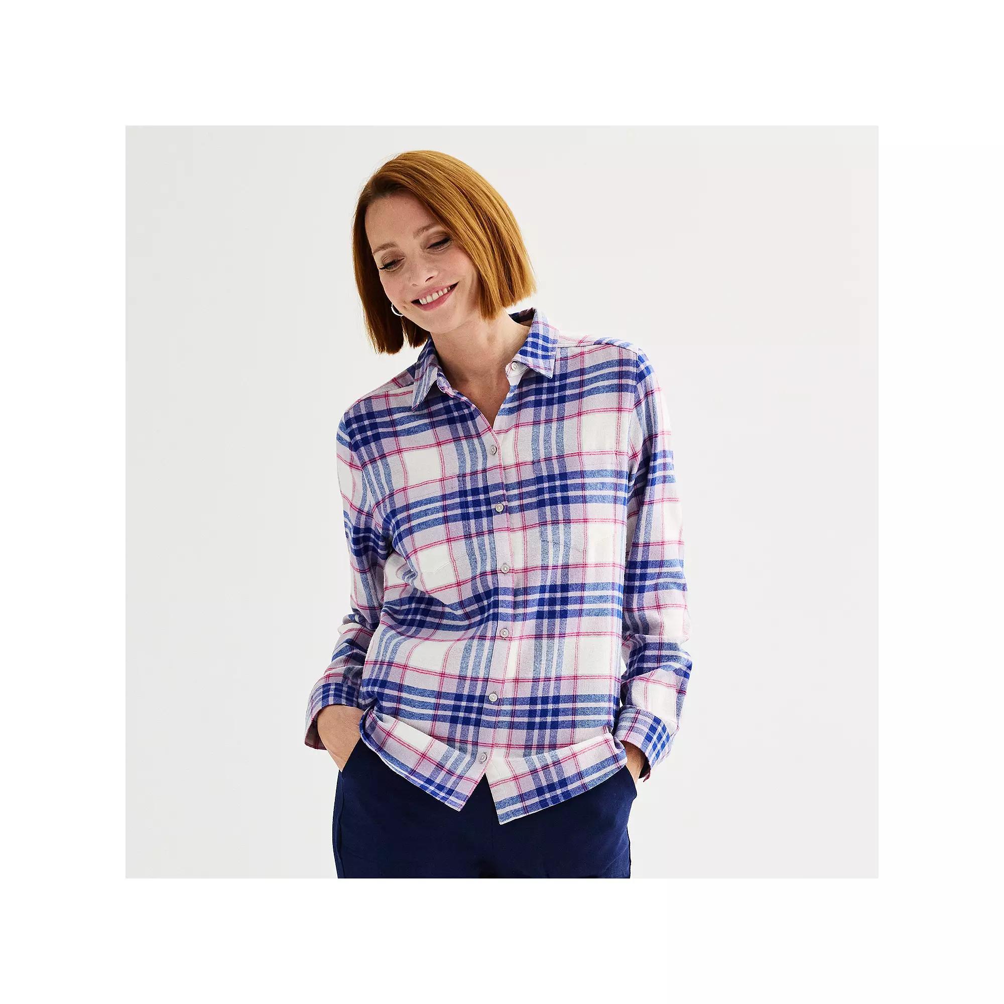 Women's Croft & Barrow® The Extra Soft Plaid Flannel Shirt, Size: XXL, Purple Fall Plaid Product Image