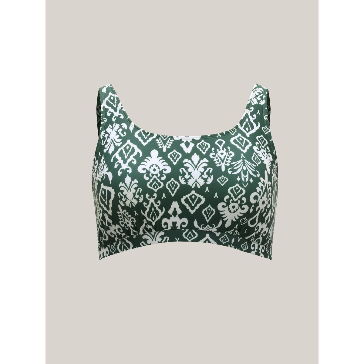 Plus Size Two-Piece Boho Print Swim Top Women's Swimwear DarkGreen Resort Cut-Out High stretch Bodycon U-neck Curve Swim Tops BloomChic 28/5X Product Image