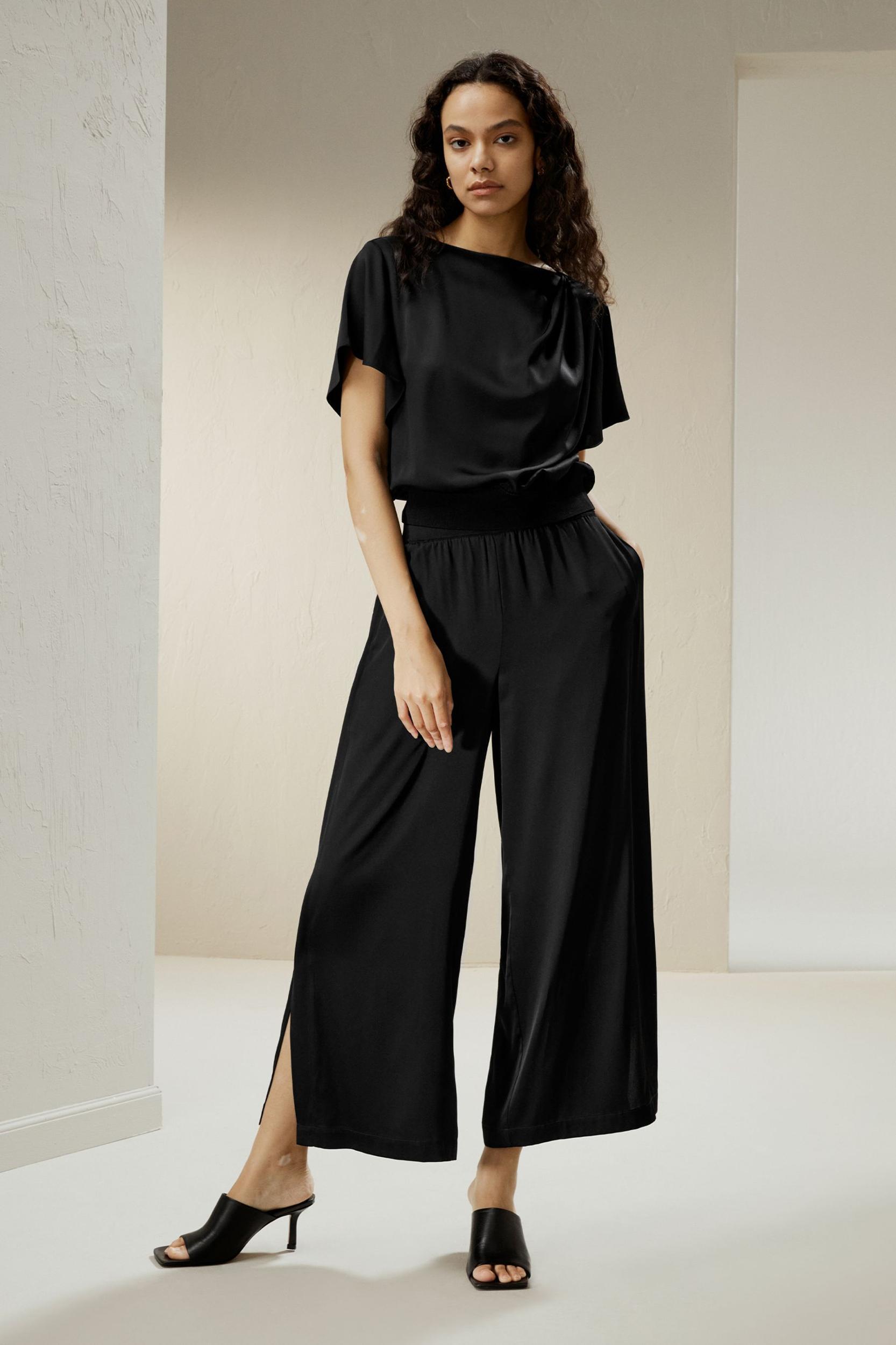 Wide leg cropped silk pants Product Image
