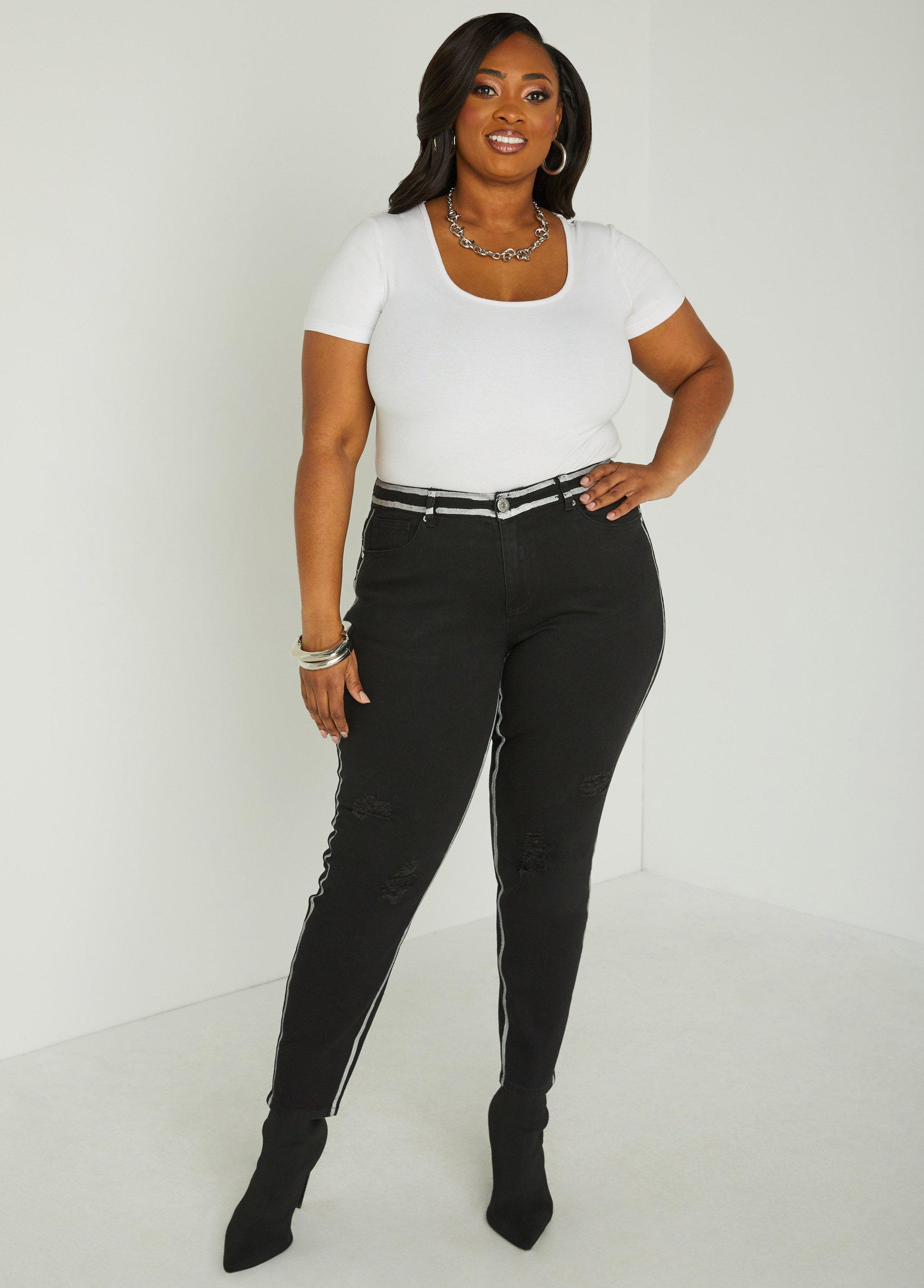 Plus Size Painted Distressed Skinny Jeans Ashley Stewart Product Image