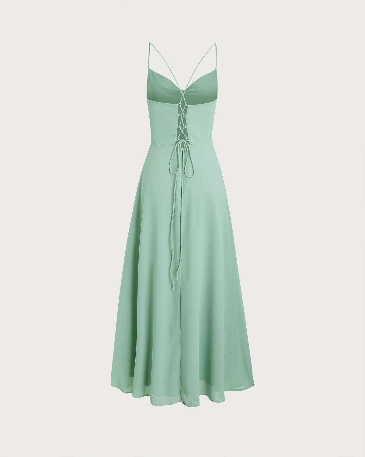 Green A-Line Backless Slip Maxi Dress Product Image