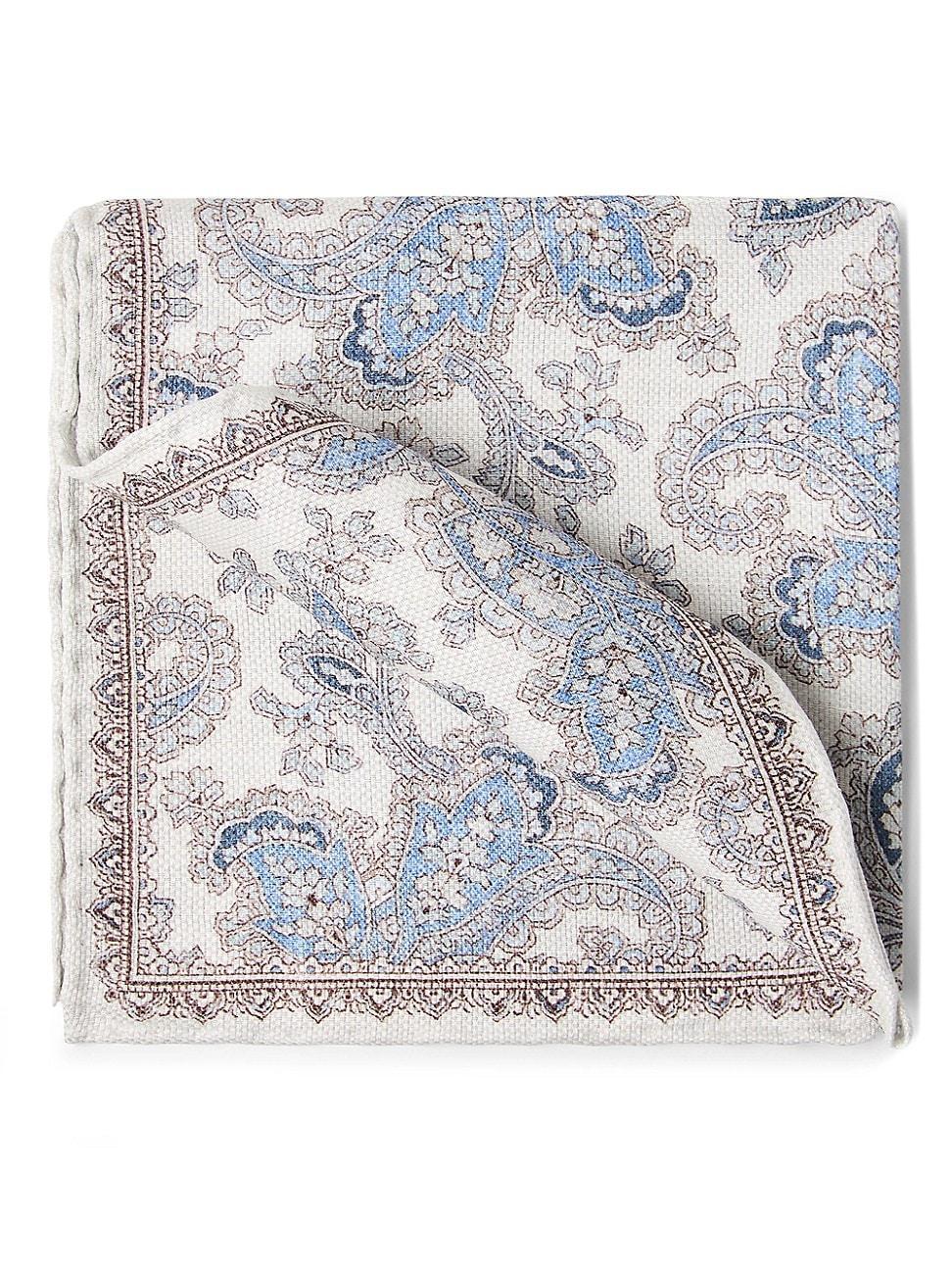 Mens Double Face Linen and Silk Pocket Square with Paisley Design Product Image