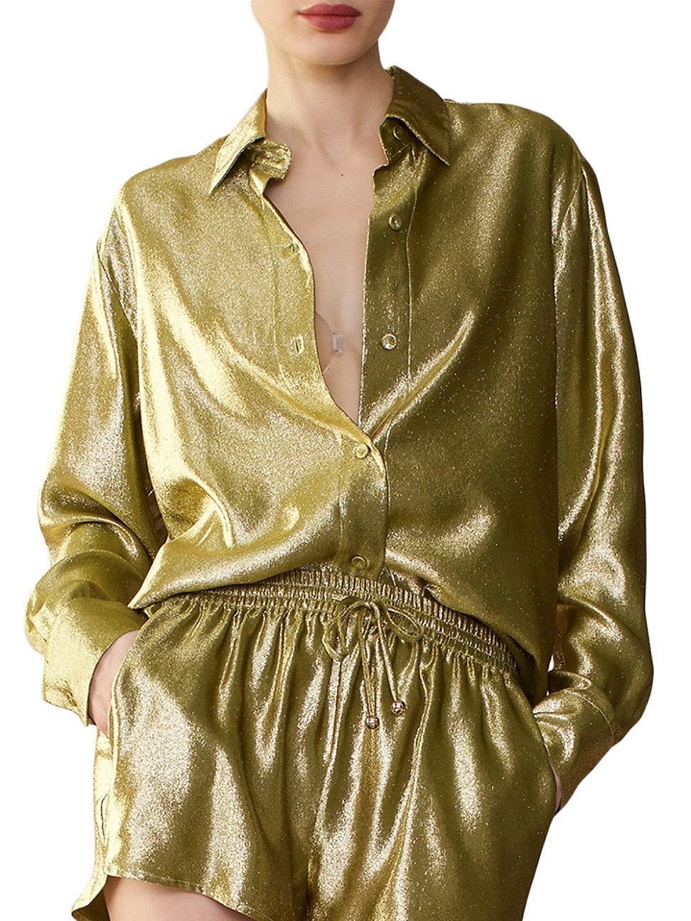 Womens Silk Lame Button-Front Shirt Product Image