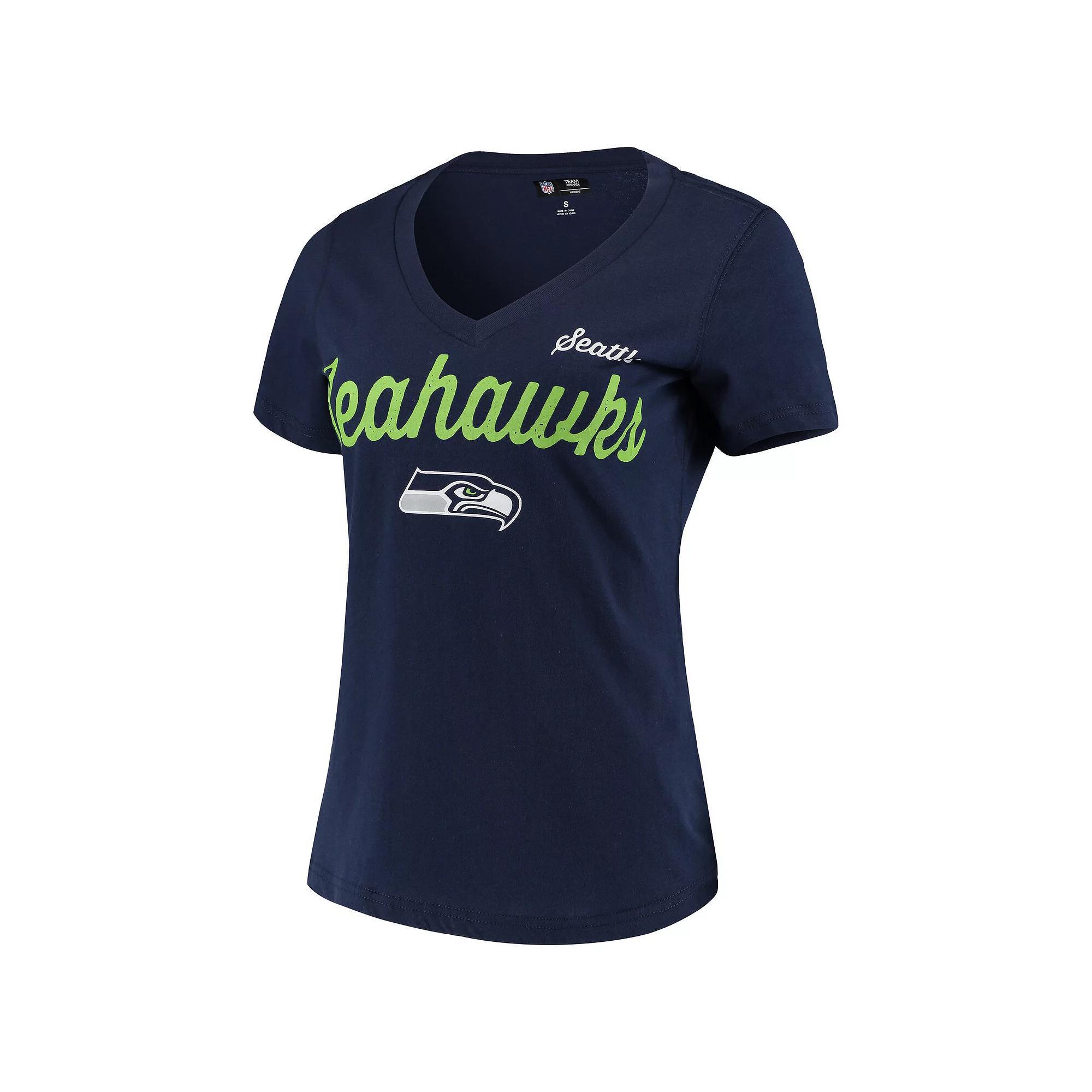 Women's G-III 4Her by Carl Banks Navy Seattle Seahawks Post Season V-Neck T-Shirt, Size: XS, Blue Product Image