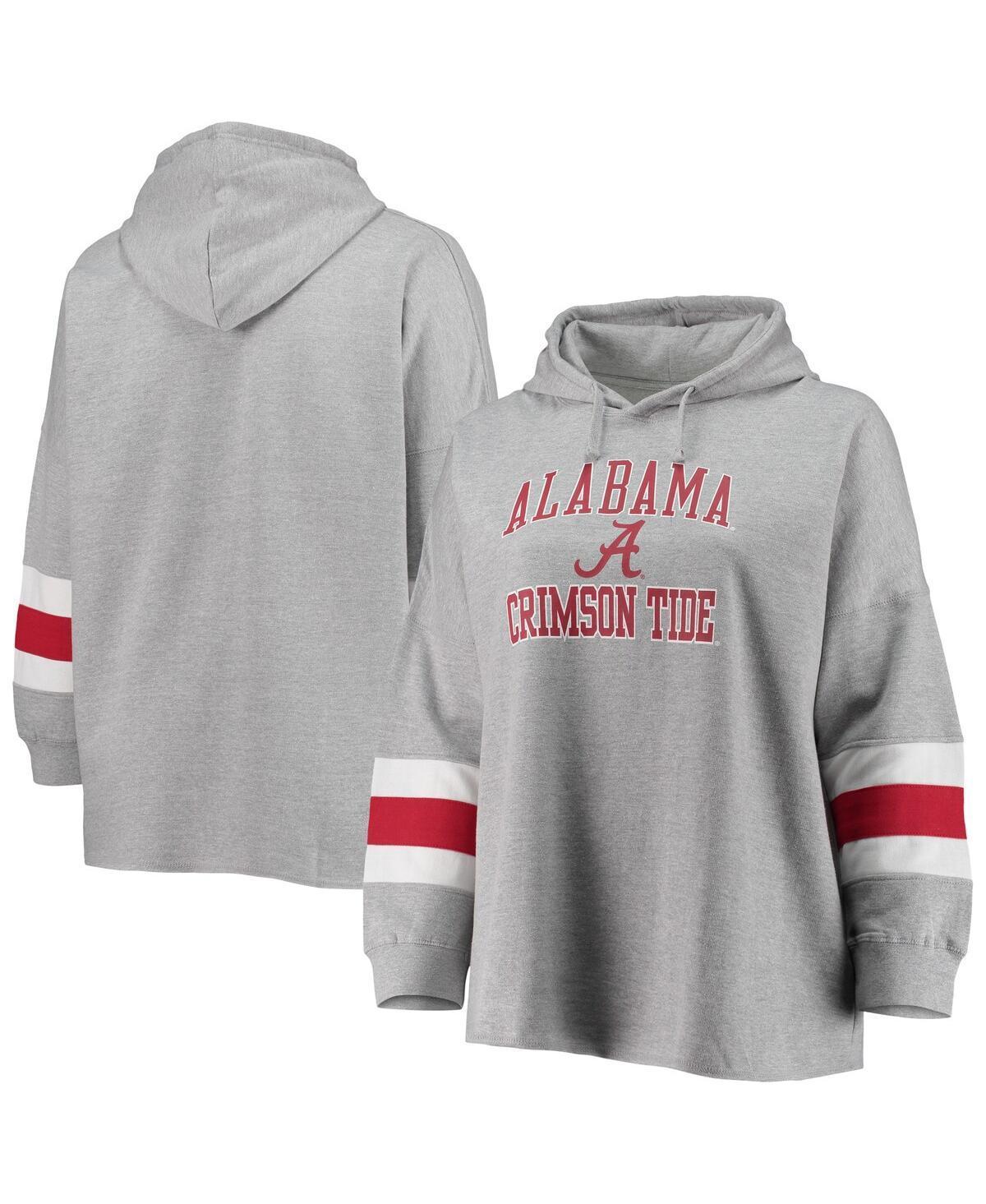 Womens Heathered Gray Alabama Crimson Tide Plus Size Sleeve Stripe Pullover Hoodie Product Image