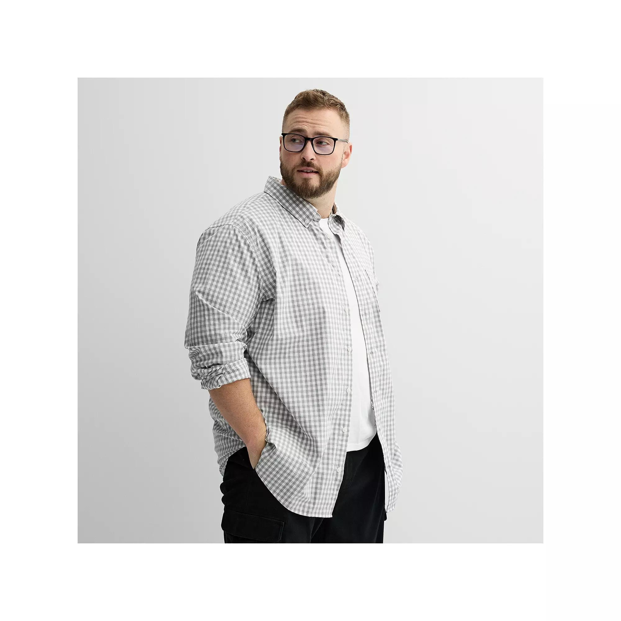 Big & Tall Sonoma Goods For Life® Perfect Length Button-Down Shirt, Men's, Size: Medium Tall, Grey Gingham Product Image