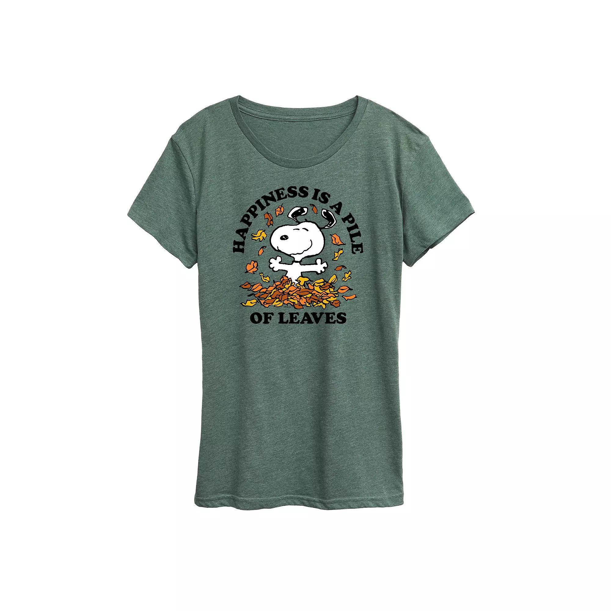 Women's Peanuts Snoopy Pile Of Leaves Graphic Tee, Girl's,  Product Image