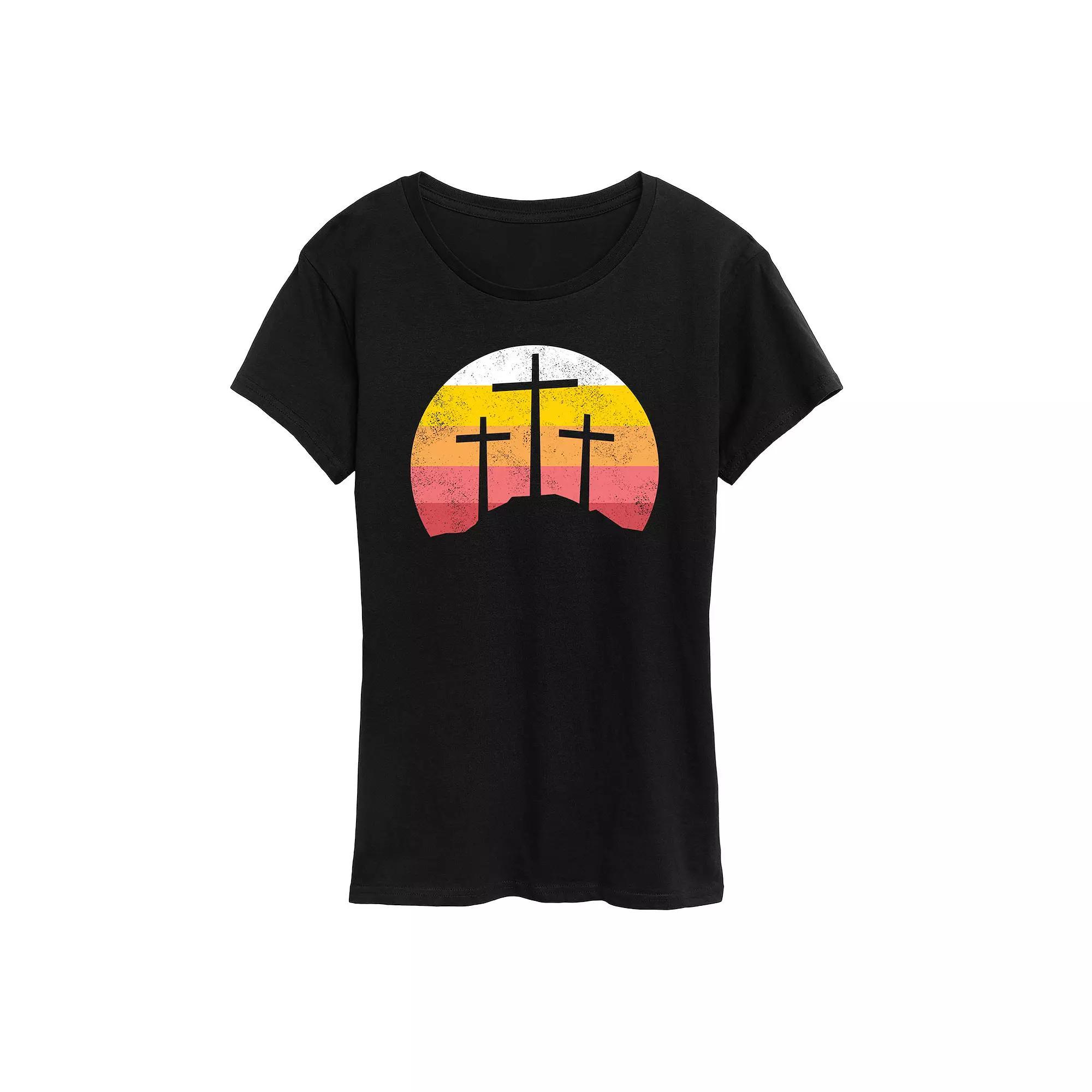 Women's Retro Sunset Three Crosses Graphic Tee,  Product Image
