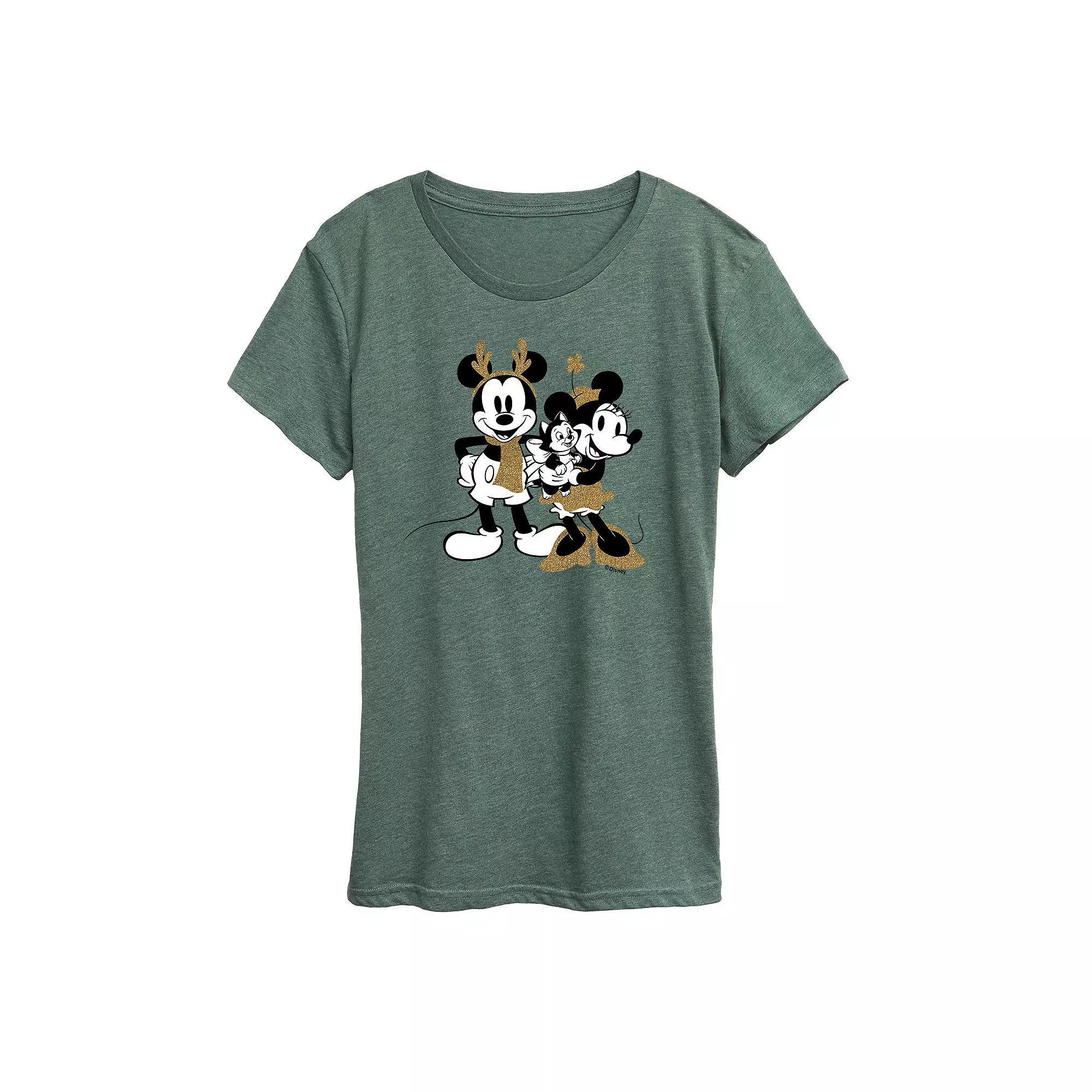 Disney's Mickey Mouse Women's Mickey Minnie Sparkle Graphic Tee, Girl's, Size: Medium, Grey Green Product Image