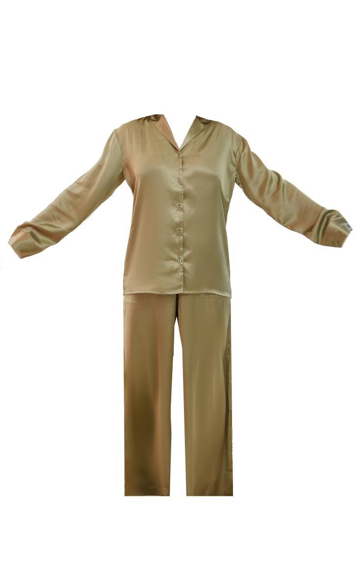 Sage Green Oversized Satin Long PJ Set Product Image