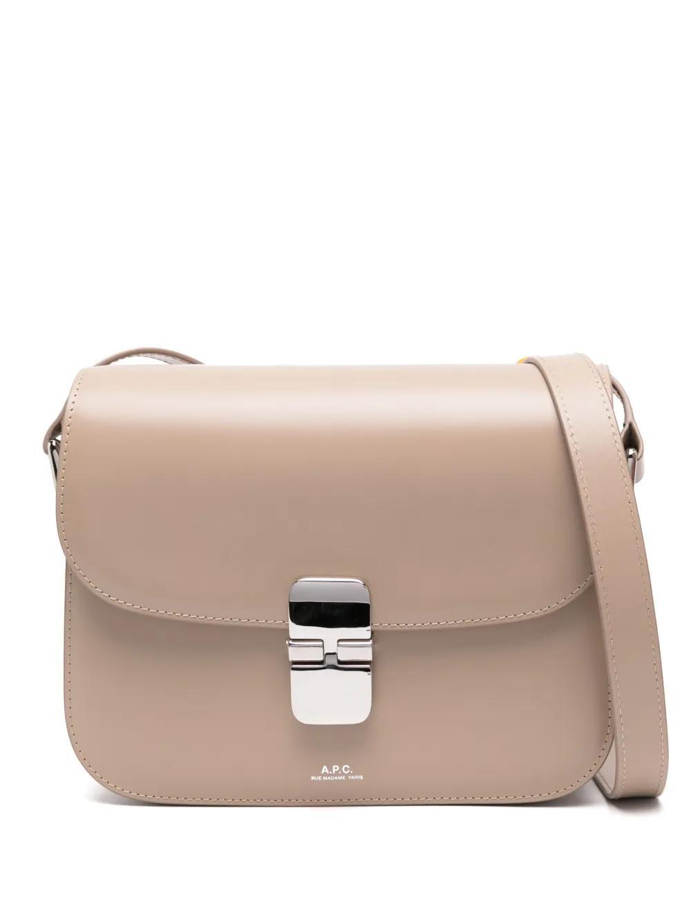 APC Logo-print Leather Shoulder Bag In Neutrals Product Image