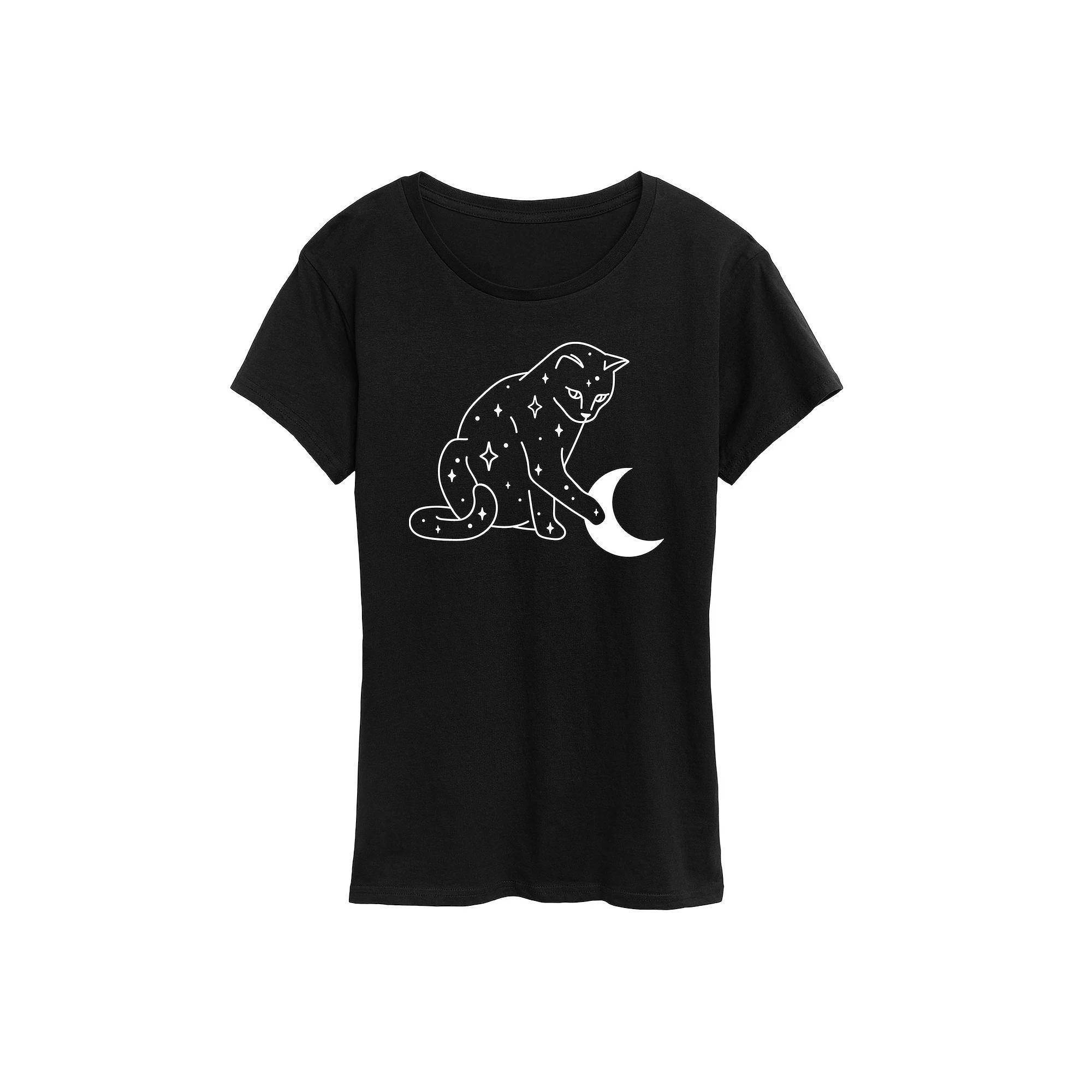 Women's Starry Cat Graphic Tee, Size: XXL, Black Product Image