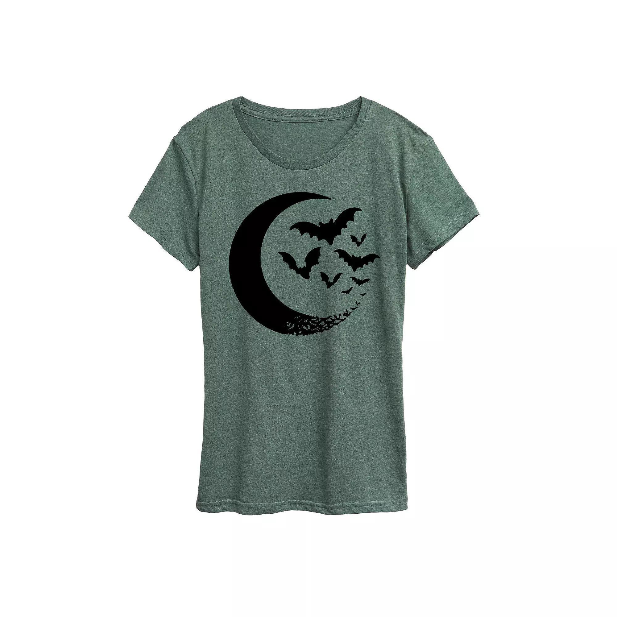 Women's Crescent Moon Bats Halloween Tee, Girl's,  Product Image