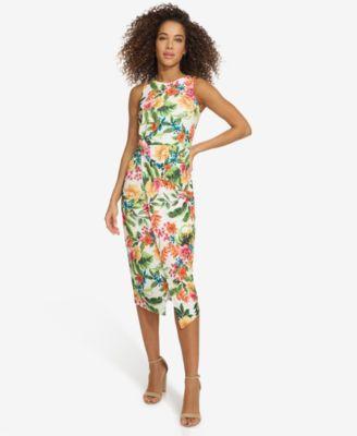 Siena Womens Floral-Print Faux-Wrap-Skirt Dress Product Image