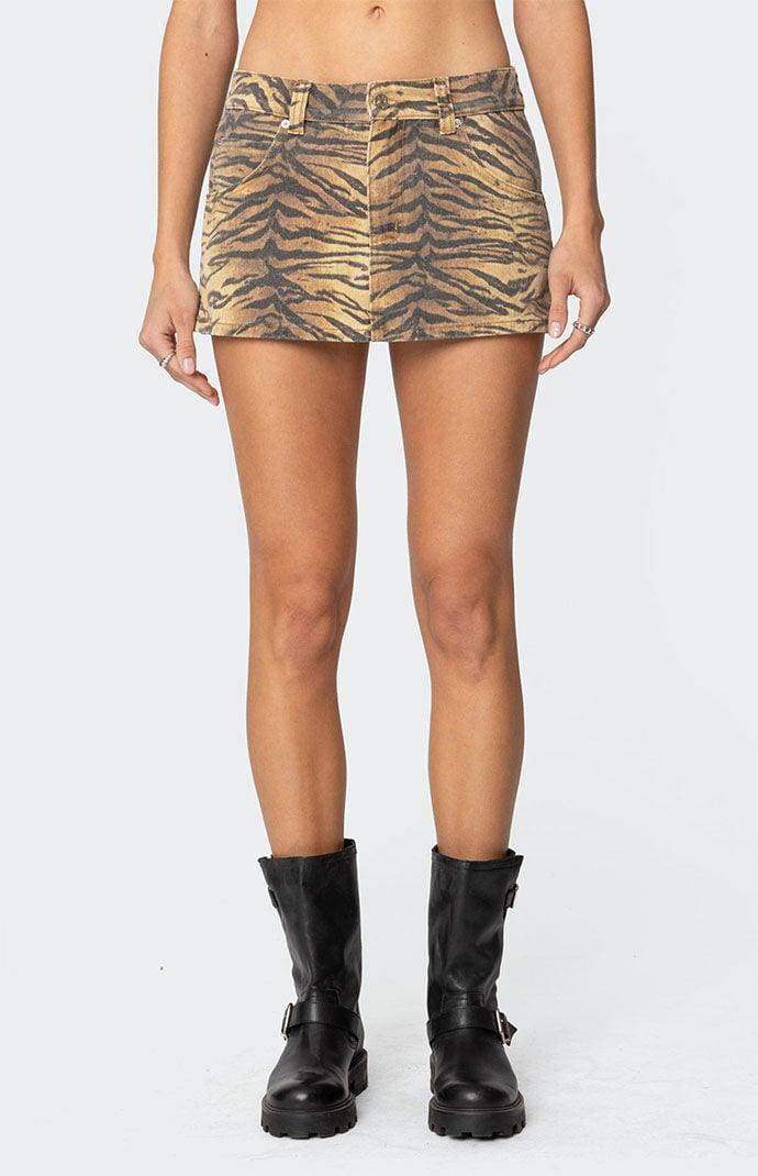 Edikted Women's Tiger Printed Denim Mini Skort Product Image