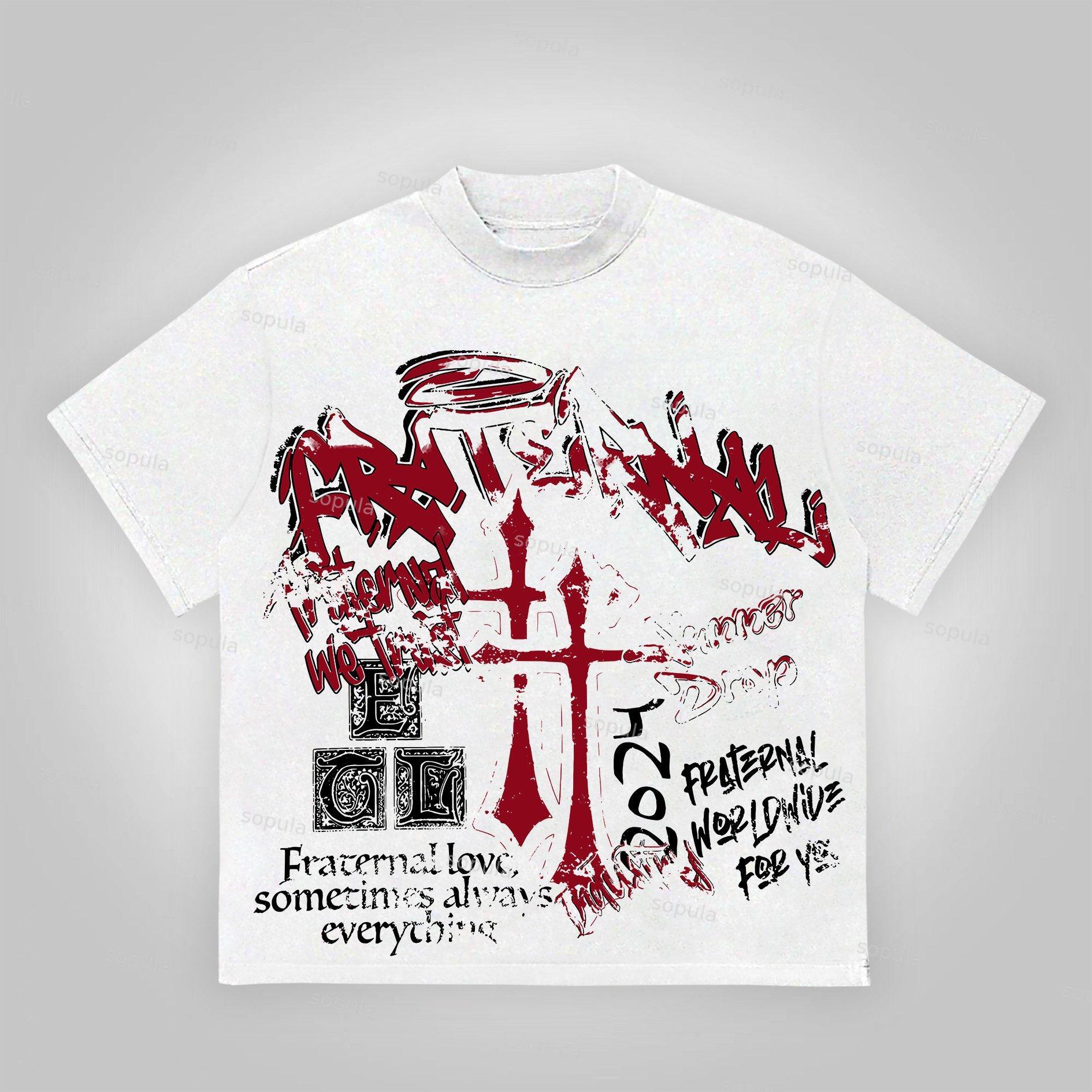 Vintage Fraternal Double Cross Graphic Cotton T-Shirt Product Image