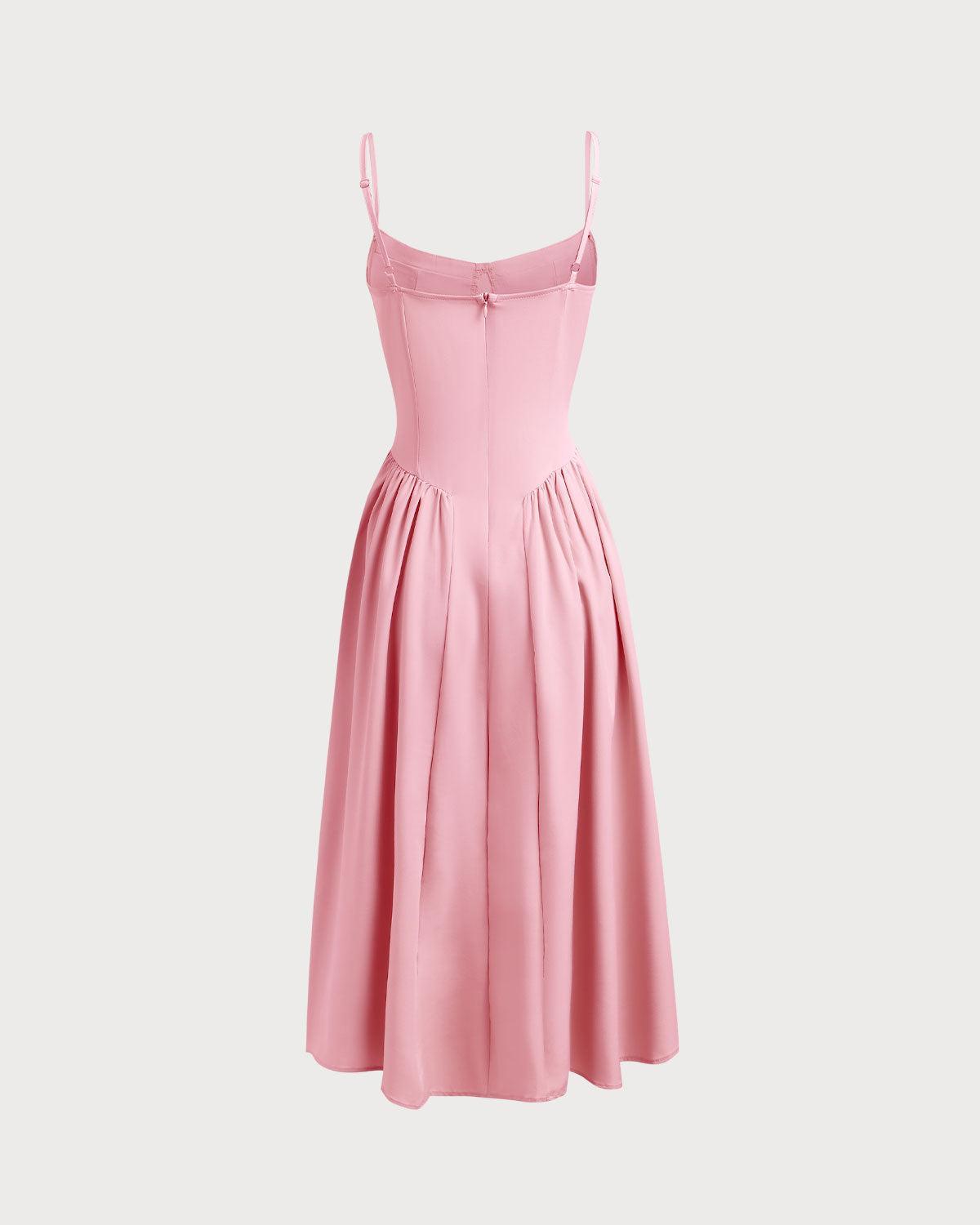 Pink Square Neck Pocket Slip Midi Dress Product Image