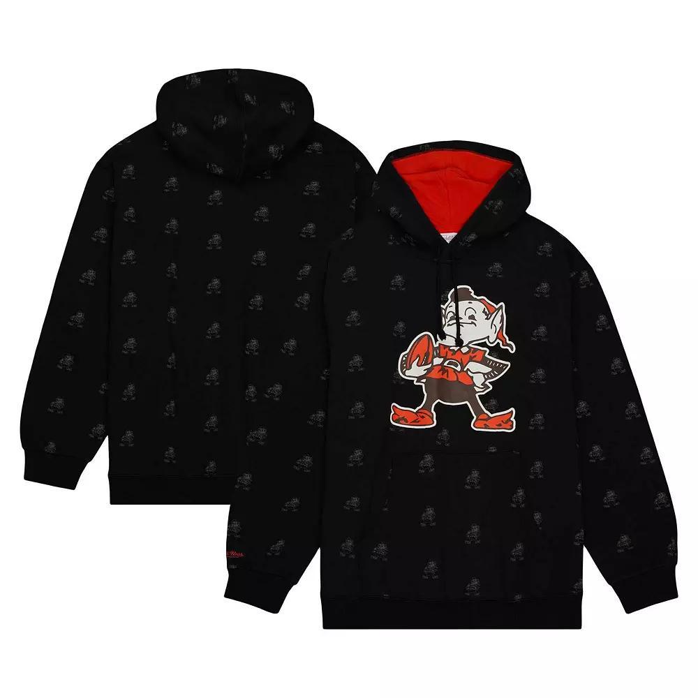 Men's Mitchell & Ness Black Cleveland Browns Allover Print Fleece Pullover Hoodie,  Product Image
