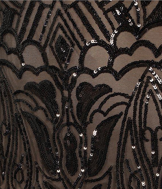 R & M Richards Plus Size Sleeveless V-Neck Sequin Godet Skirt Long Dress Product Image