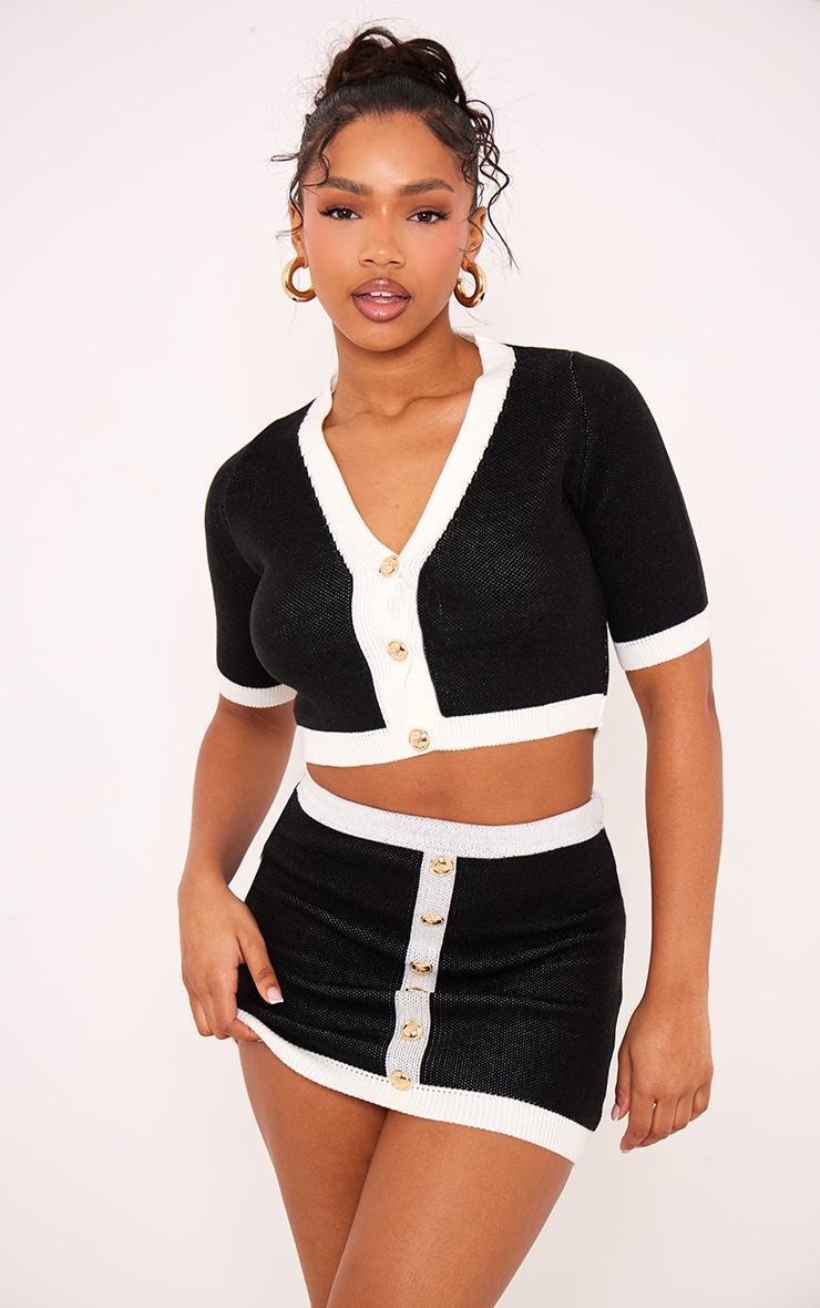 Monochrome Contrast Hem Button Up Mini Skirt Product Image