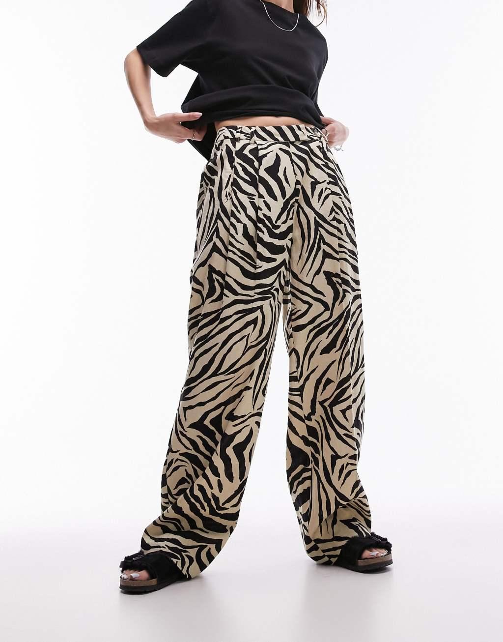 Topshop zebra printed wide leg linen pants Product Image