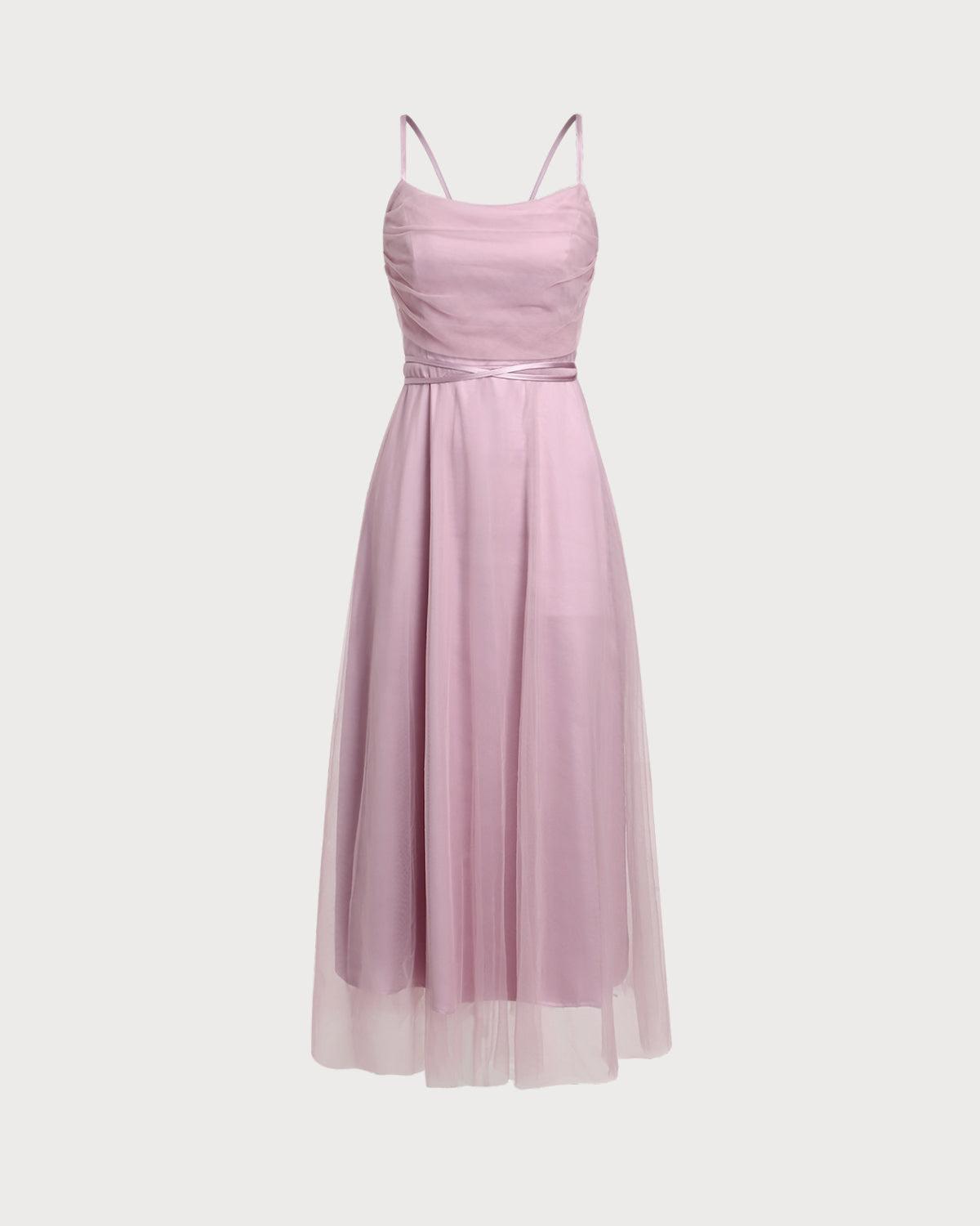 Pink Mesh Flowy Slip Midi Dress Product Image