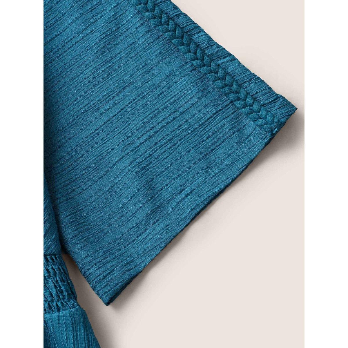 Plus Size V Neck Shirred Contrast Webbing Split Side Dress Aegean Women Boho Texture V-neck Half Sleeve Curvy BloomChic 14-16/1X Product Image