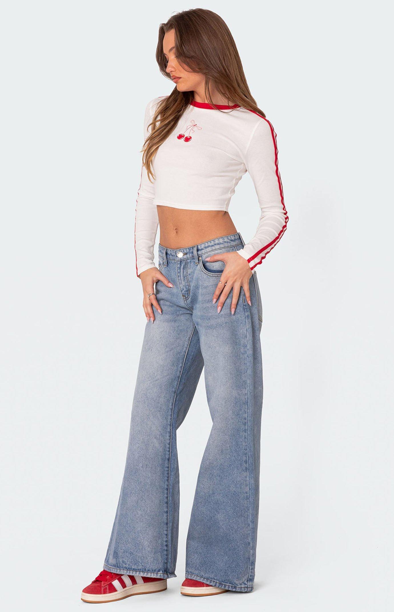 Edikted Women's Low Rise Wide Leg Jeans Product Image